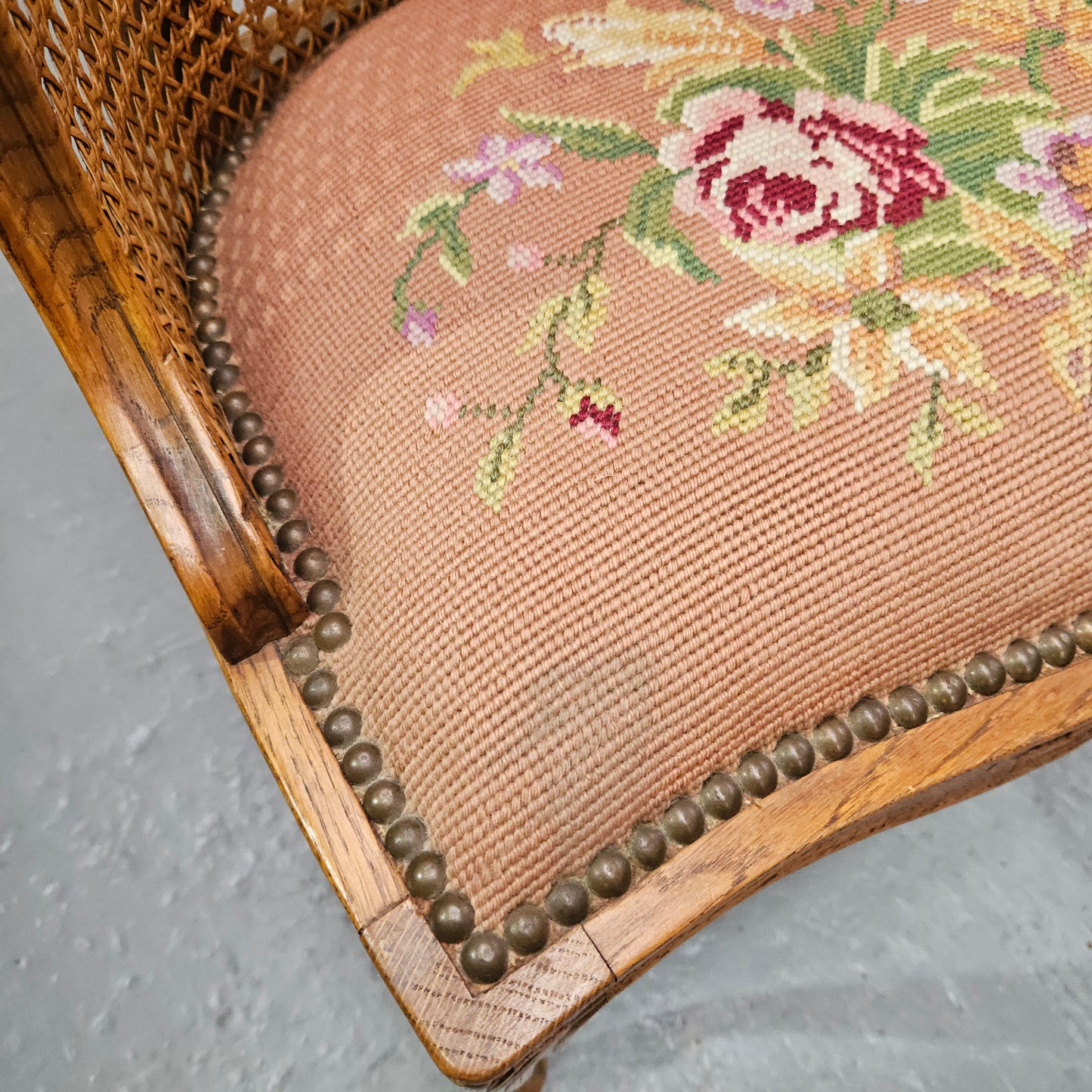 French Oak Louis XV Style Tapestry Upholstered Fauteuil
