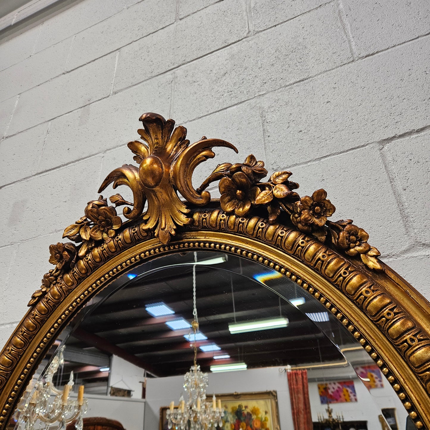 19th Century Gilt Louis XV Style Oval Bevelled Mirror