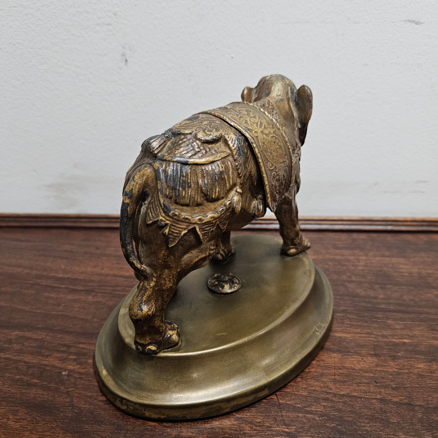 Antique Brass Detailed Elephant Statue On Stand