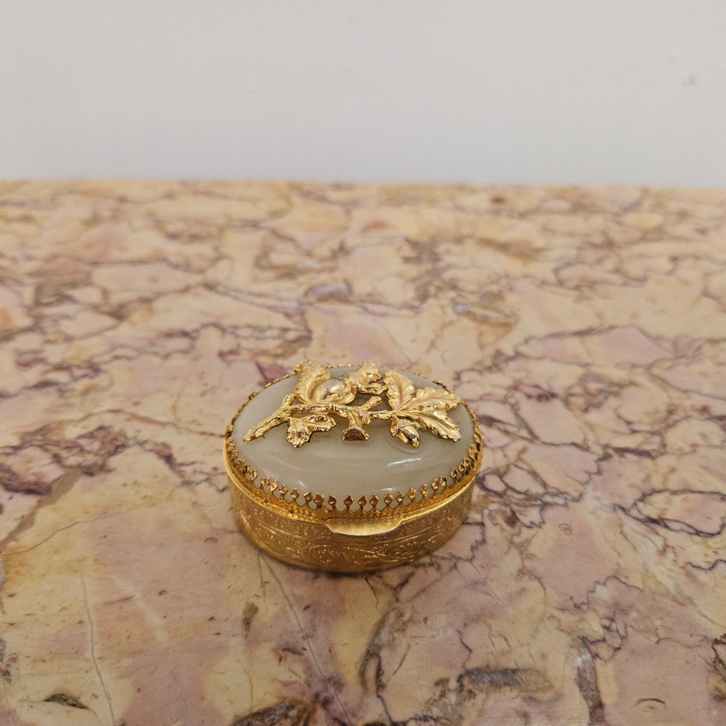 Vintage Brass & Quartz Stone Trinket Box