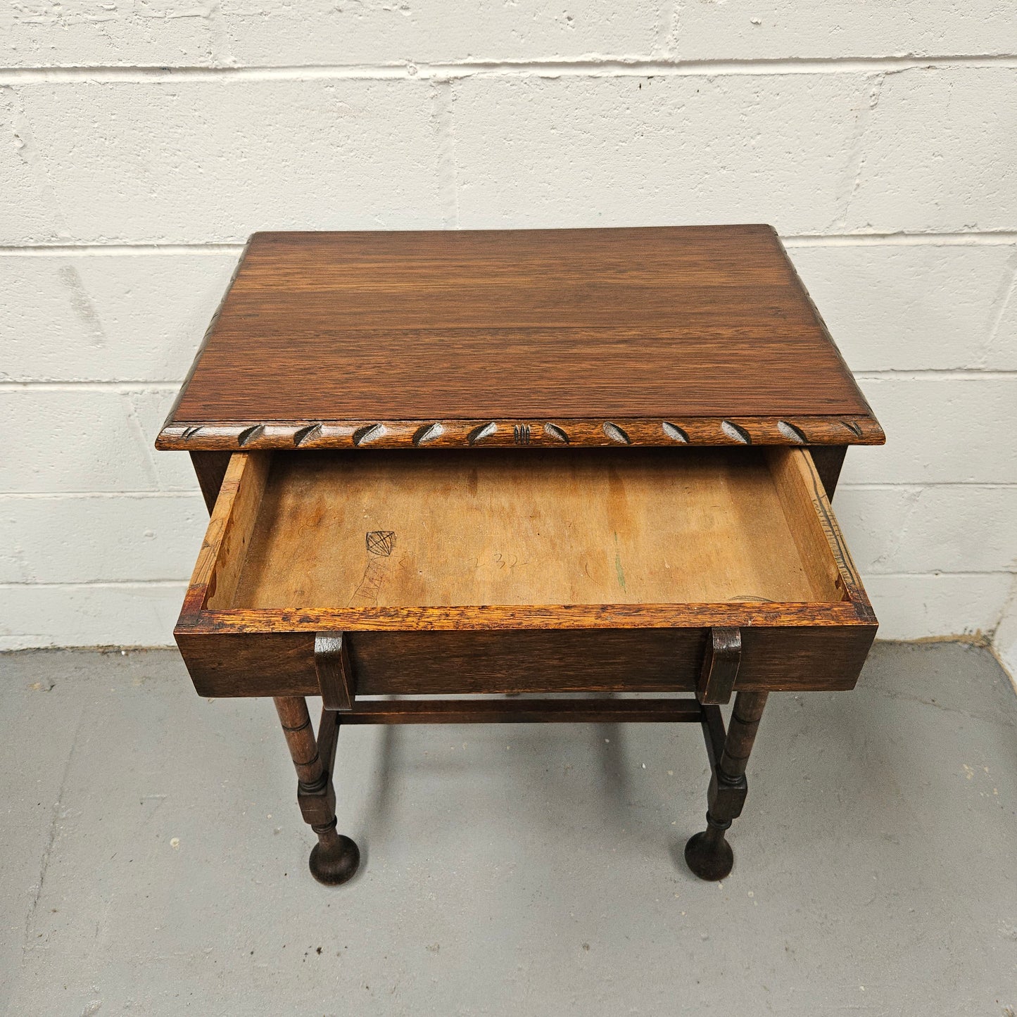 Period Oak Side Table With Drawer