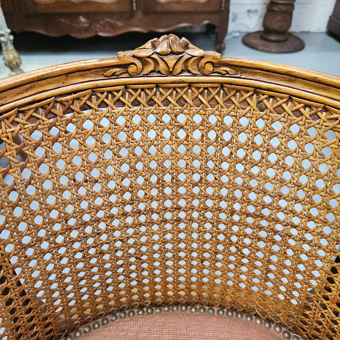 French Oak Louis XV Style Tapestry Upholstered Fauteuil