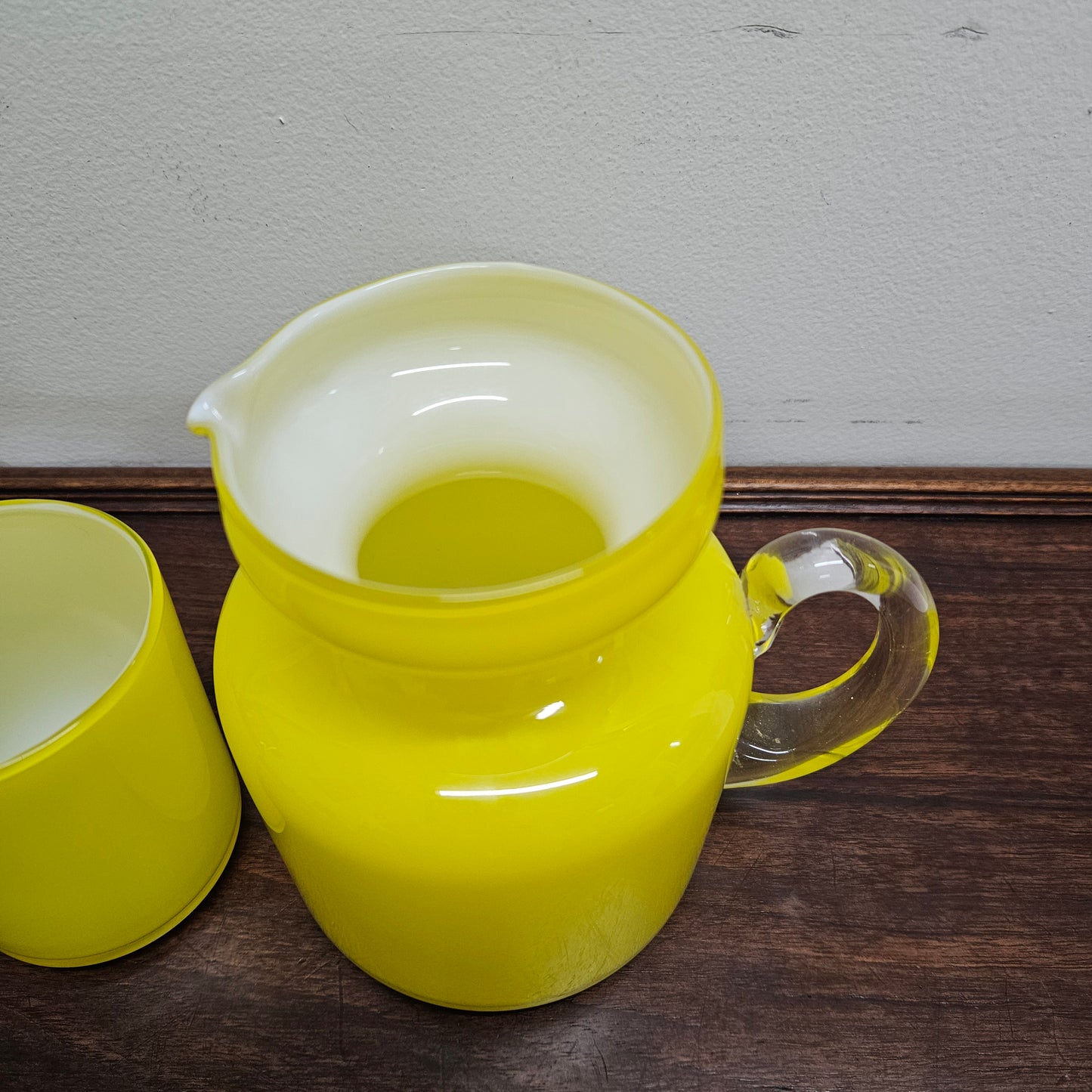 Vintage Yellow Blown Glass Jug and Glass Cup