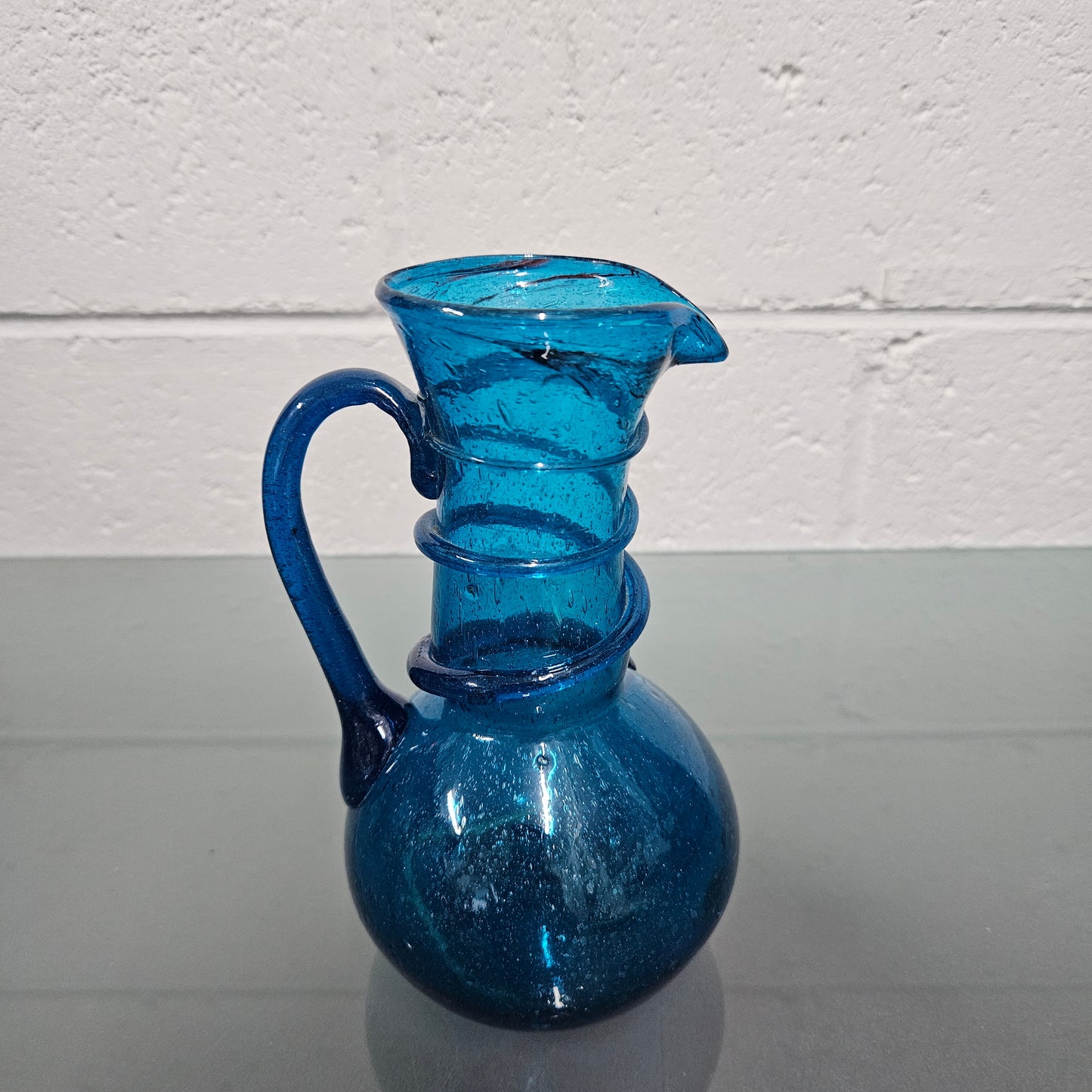 Vintage Hand Blown Bubbled Glass Jug
