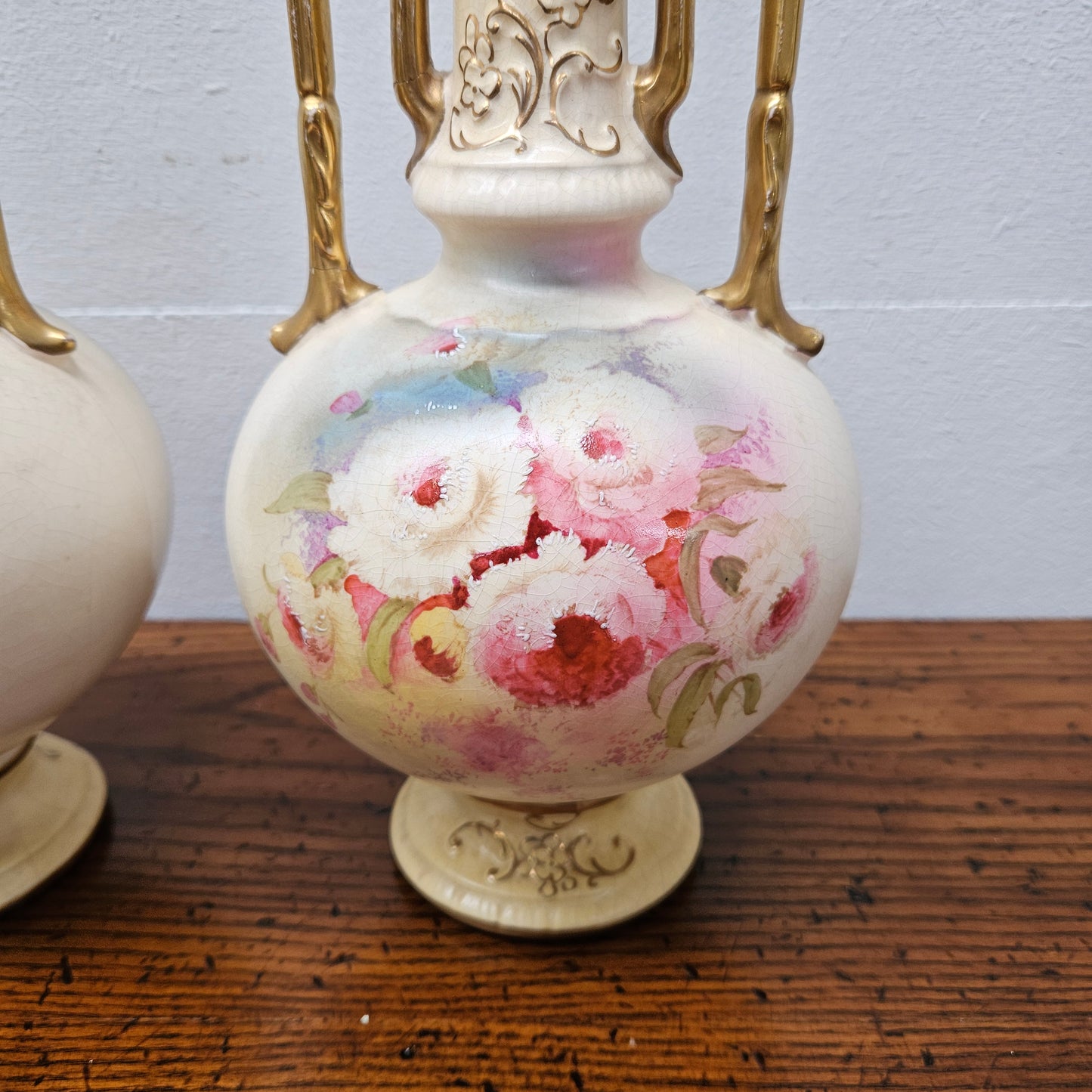Pair of Edwardian Hand Painted Vases