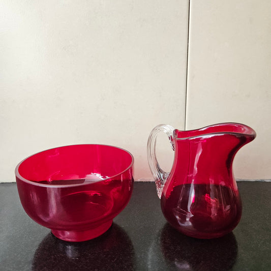 Ruby Glass Jug & Bowl