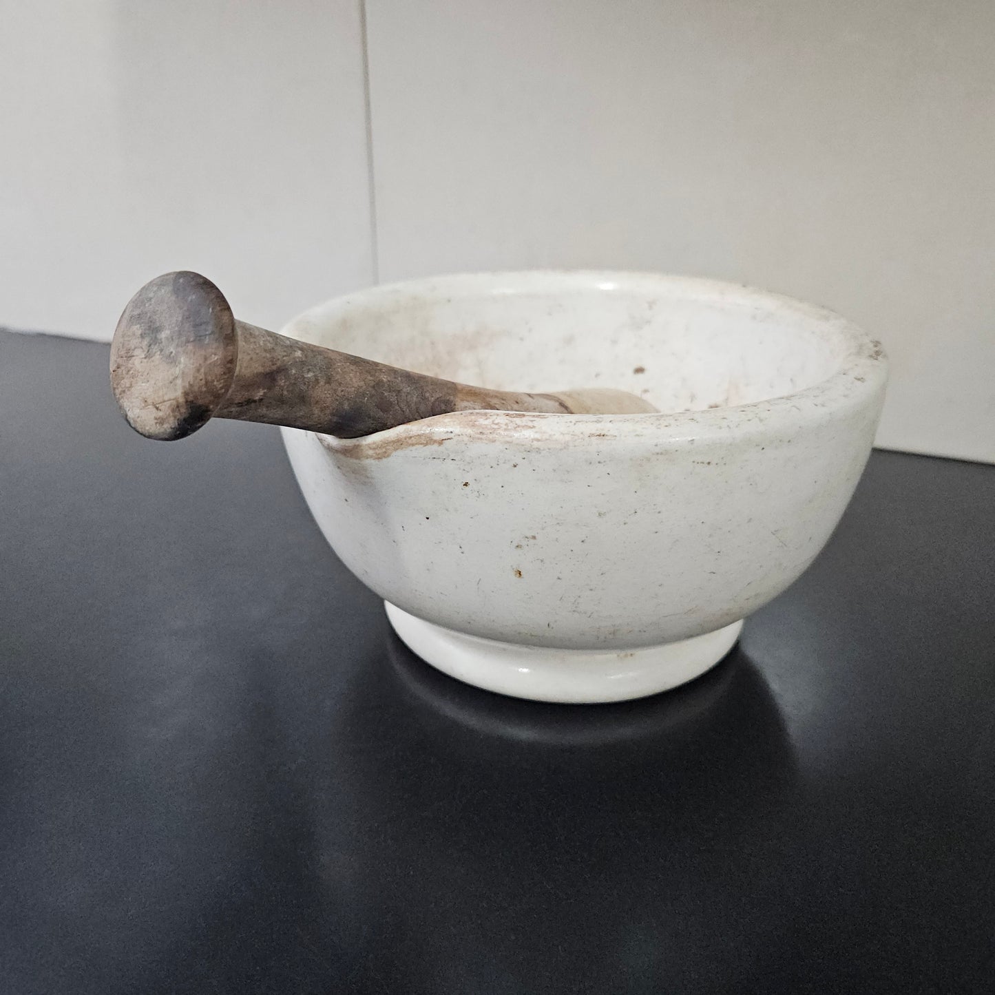 Antique Sheoak/Ceramic Apothecary Mortar and Pestle