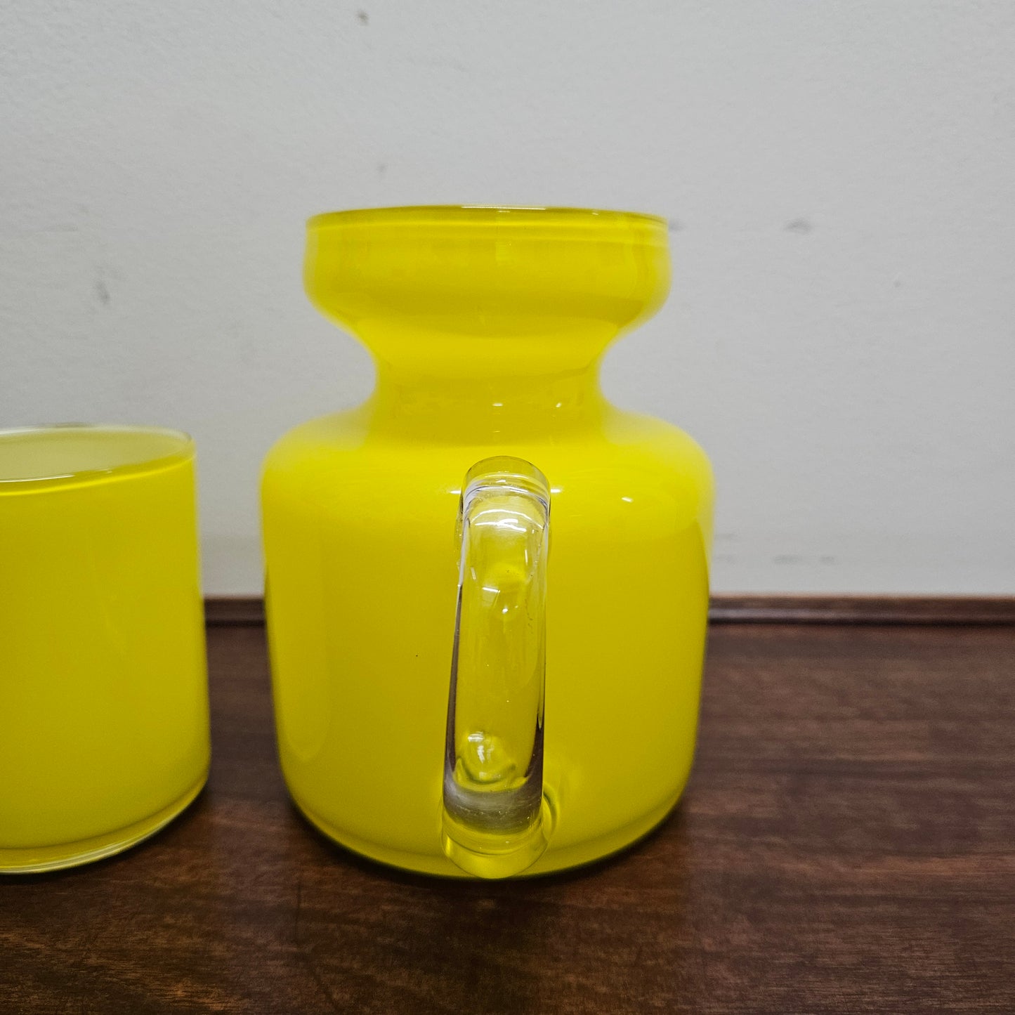 Vintage Yellow Blown Glass Jug and Glass Cup