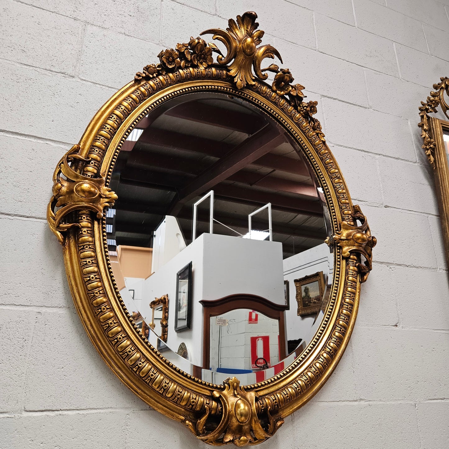 19th Century Gilt Louis XV Style Oval Bevelled Mirror