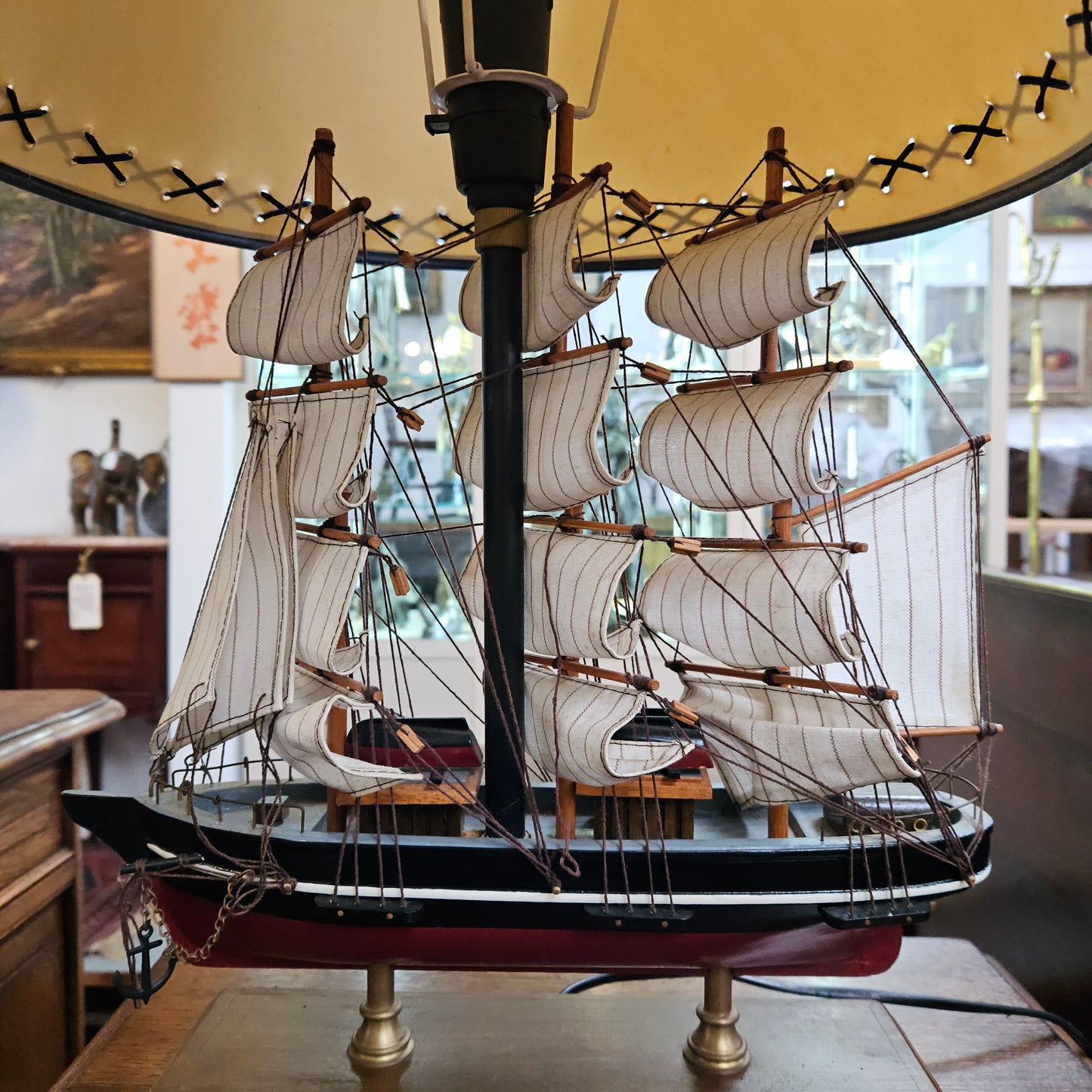 Nautical Sail Ship Table Lamp on Wooden Base