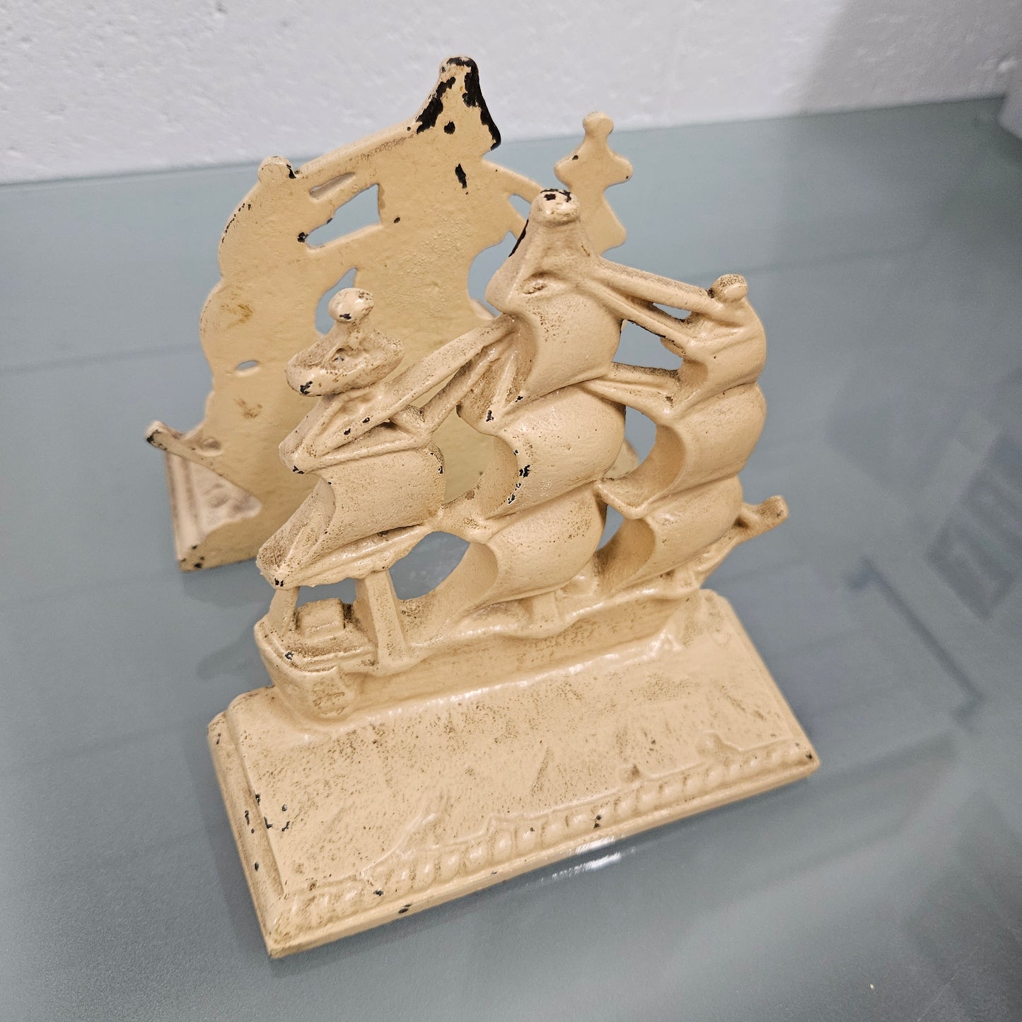 Pair Heavy Antique Painted Bronze Bookends