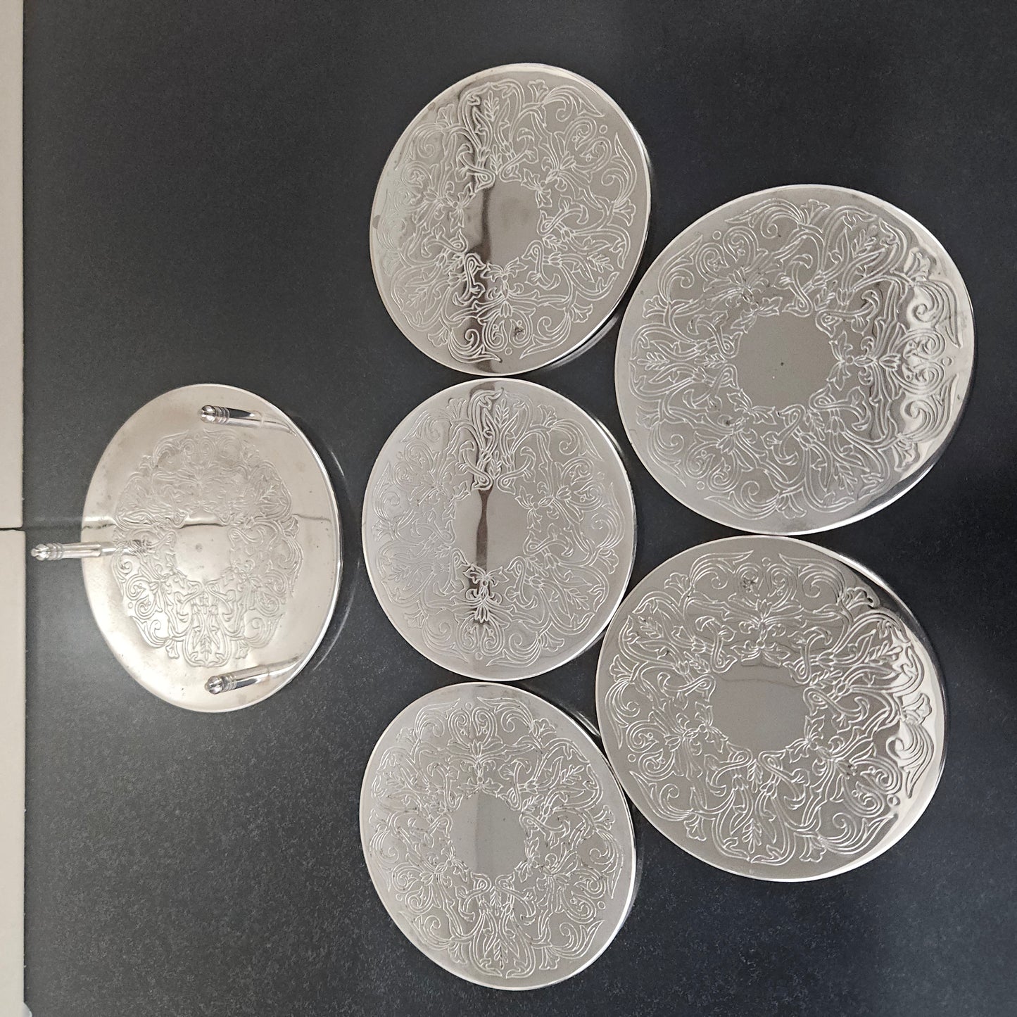 Set of Five Vintage Coasters and Holder