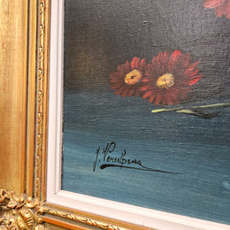 Sourced from France a vibrant signed oil on canvas floral still life in a stunning gilt frame. In good original detailed condition. Please see photos as they form part of the description and condition.