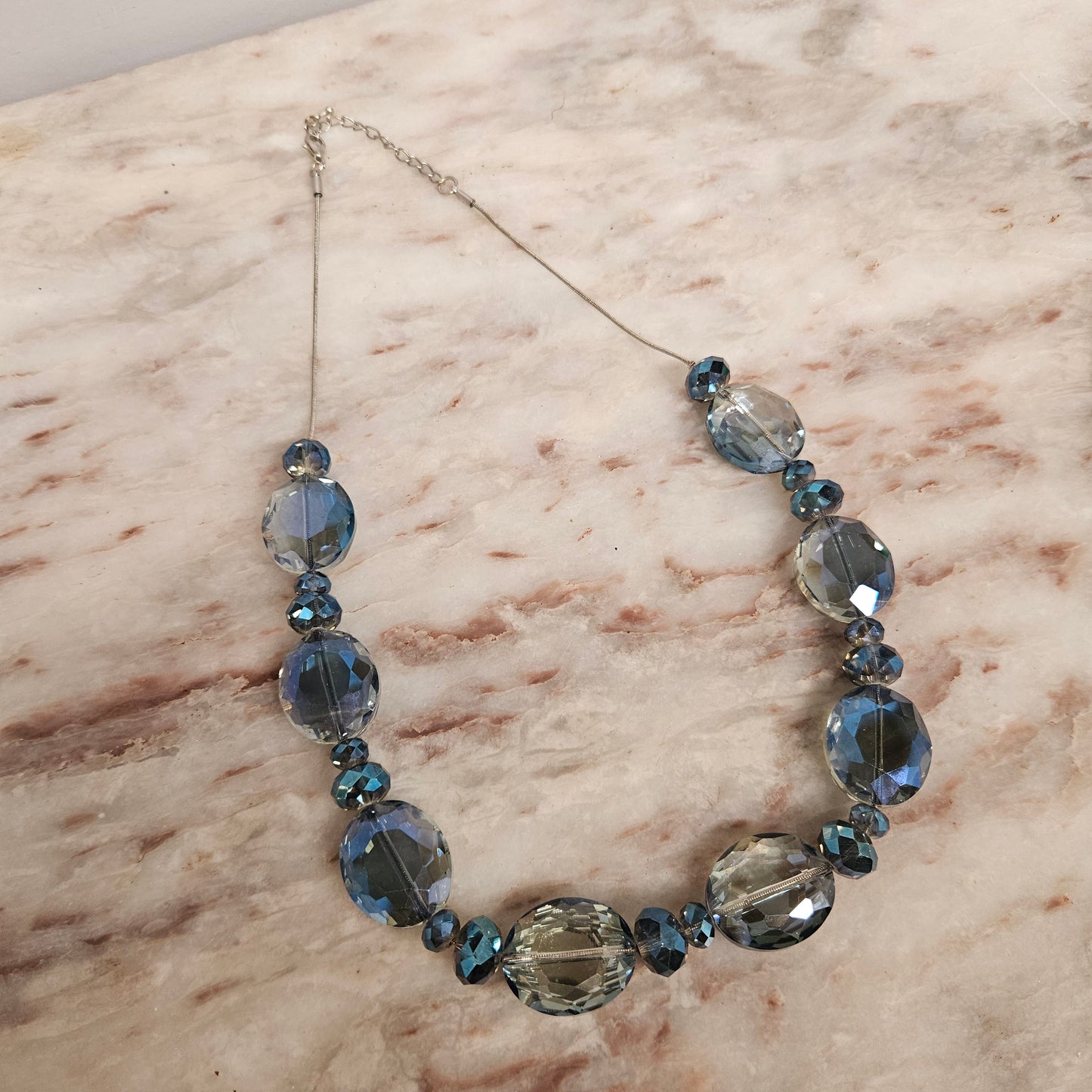 Vintage Blue Cut Crystal Bead Necklace