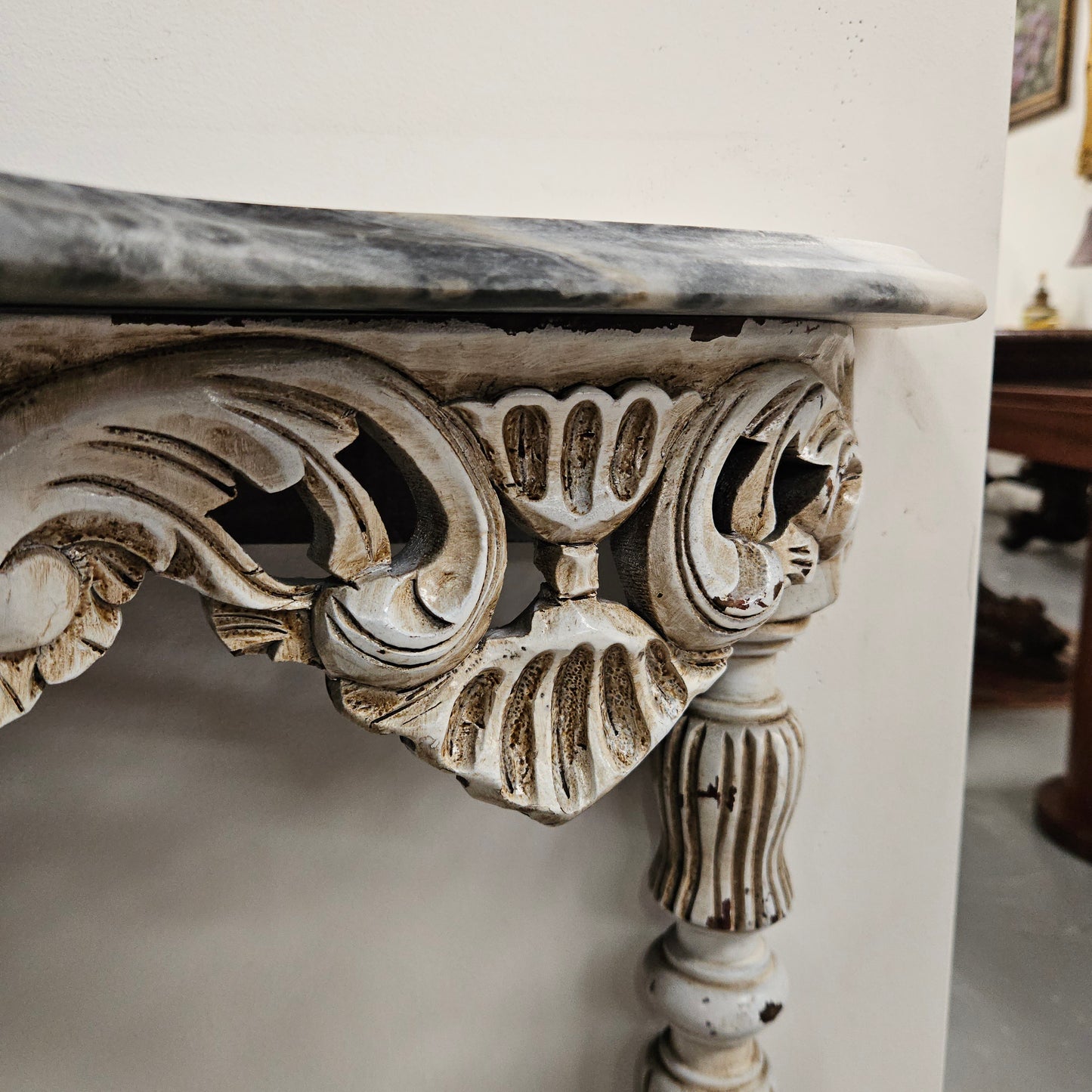 Louis XVI Style Painted Console Table With Marble Top