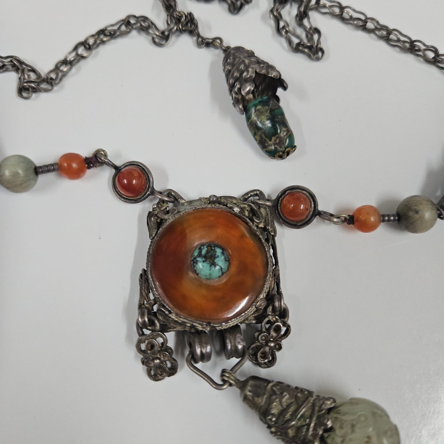 Vintage Tibetan Natural Stone & Silver Necklace