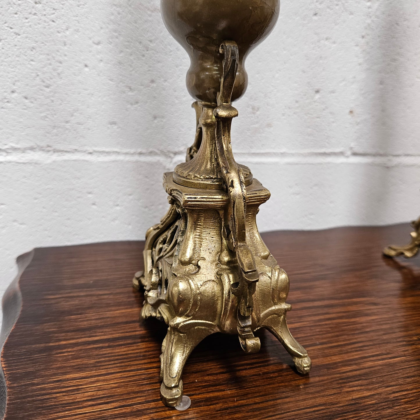 Pair of Vintage Brass & Porcelain Candlesticks