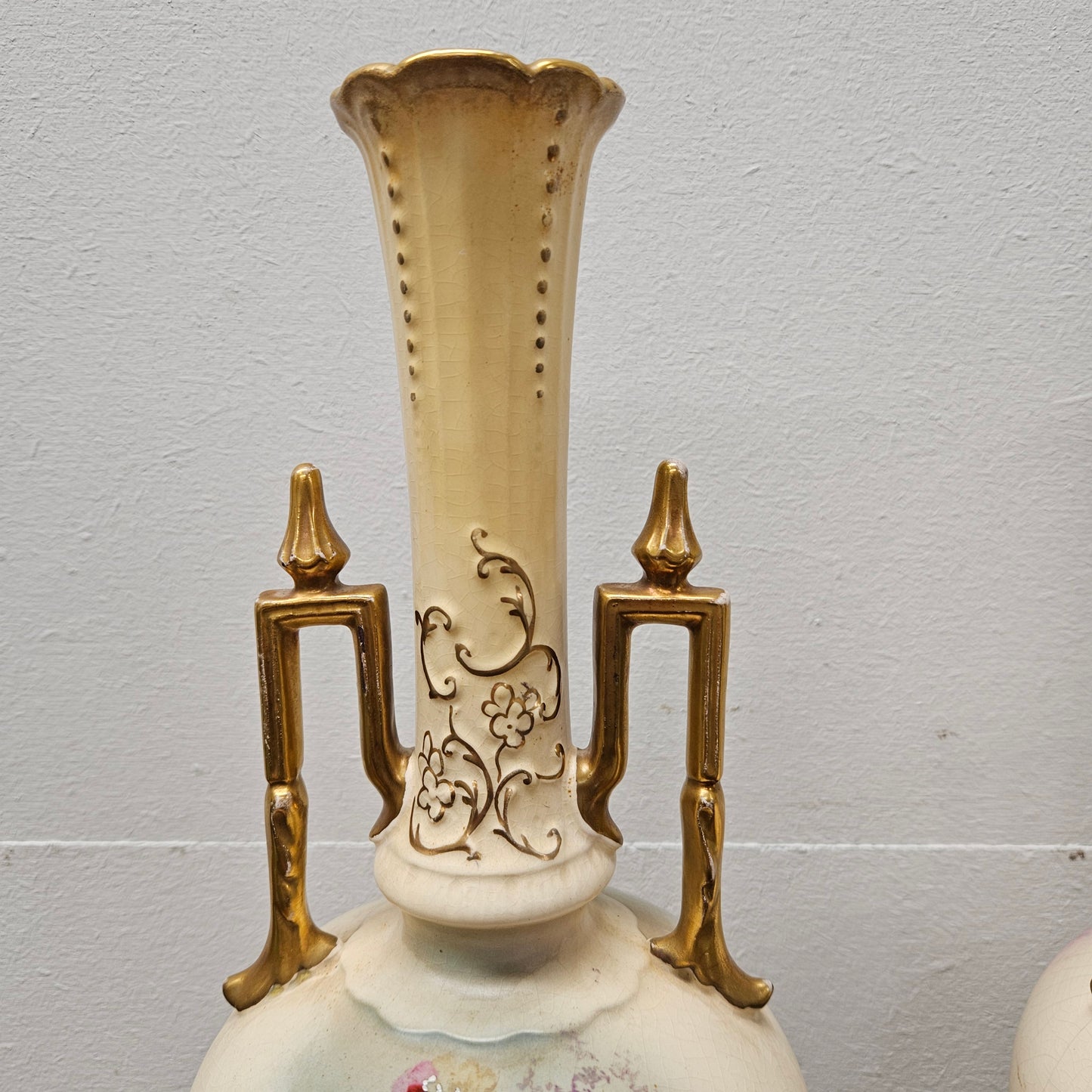 Pair of Edwardian Hand Painted Vases