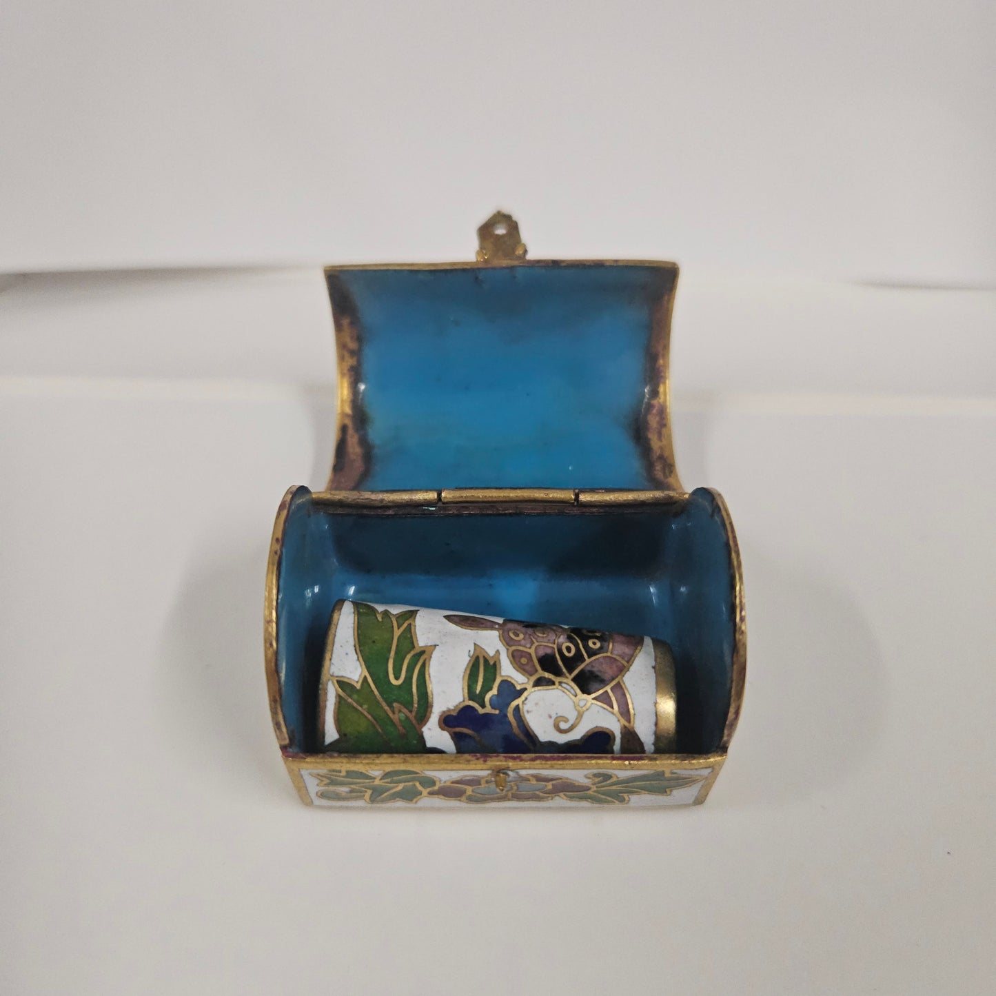 Vintage Cloisonné Treasure Box With Thimble