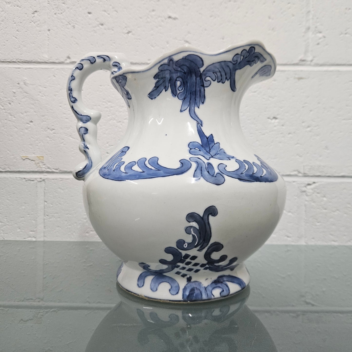 Vintage Staffordshire English Ironstone Jug Hand Painted Blue & White