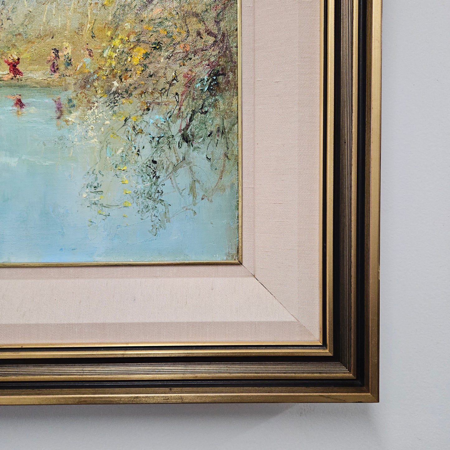 David Boyd Oil on Canvas "Children playing by the River with Birds"
