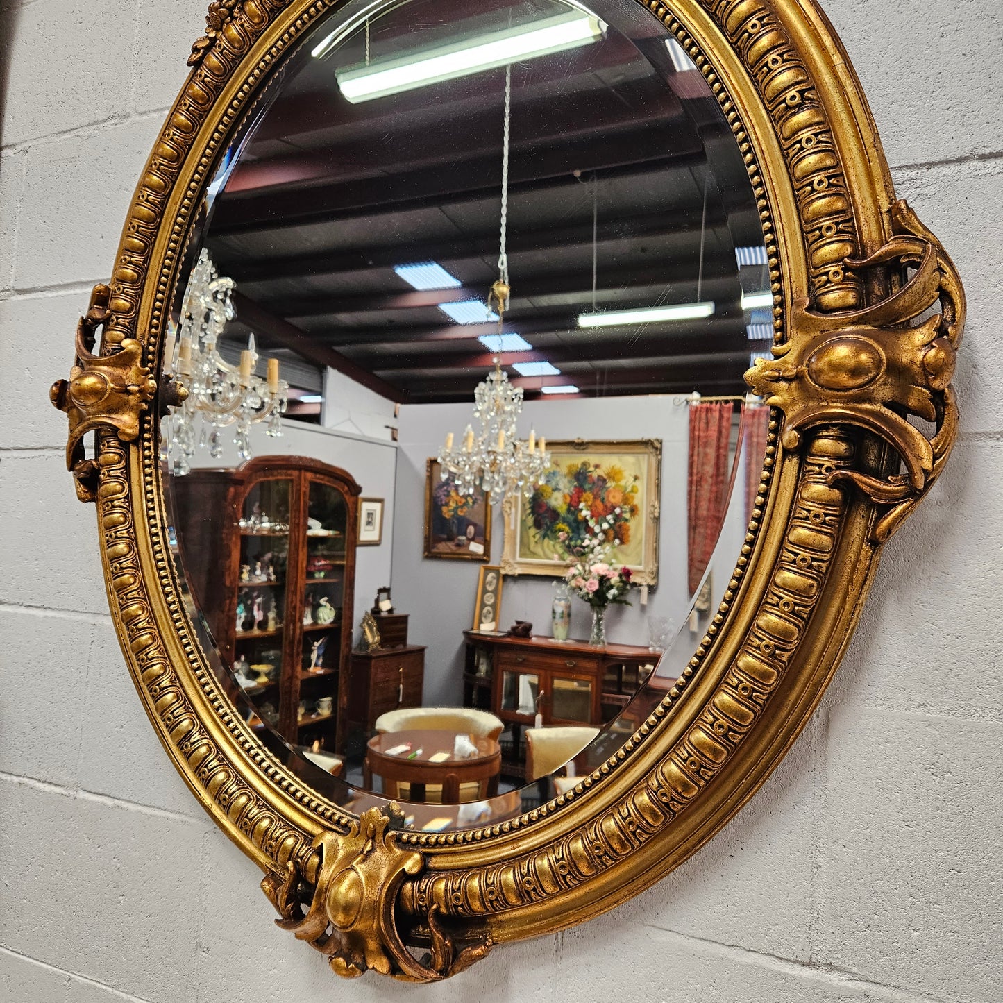 19th Century Gilt Louis XV Style Oval Bevelled Mirror