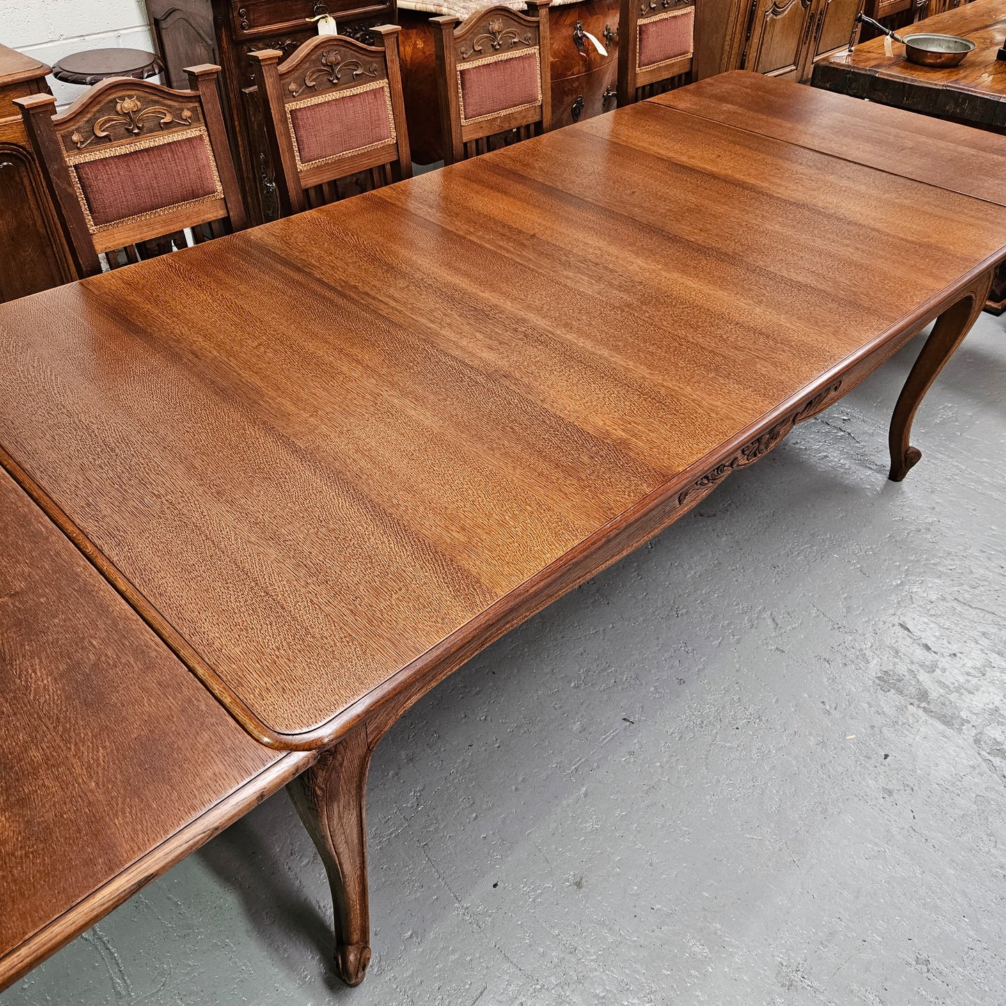 Elegant & Wide French Oak Louis XV Style Extension Table