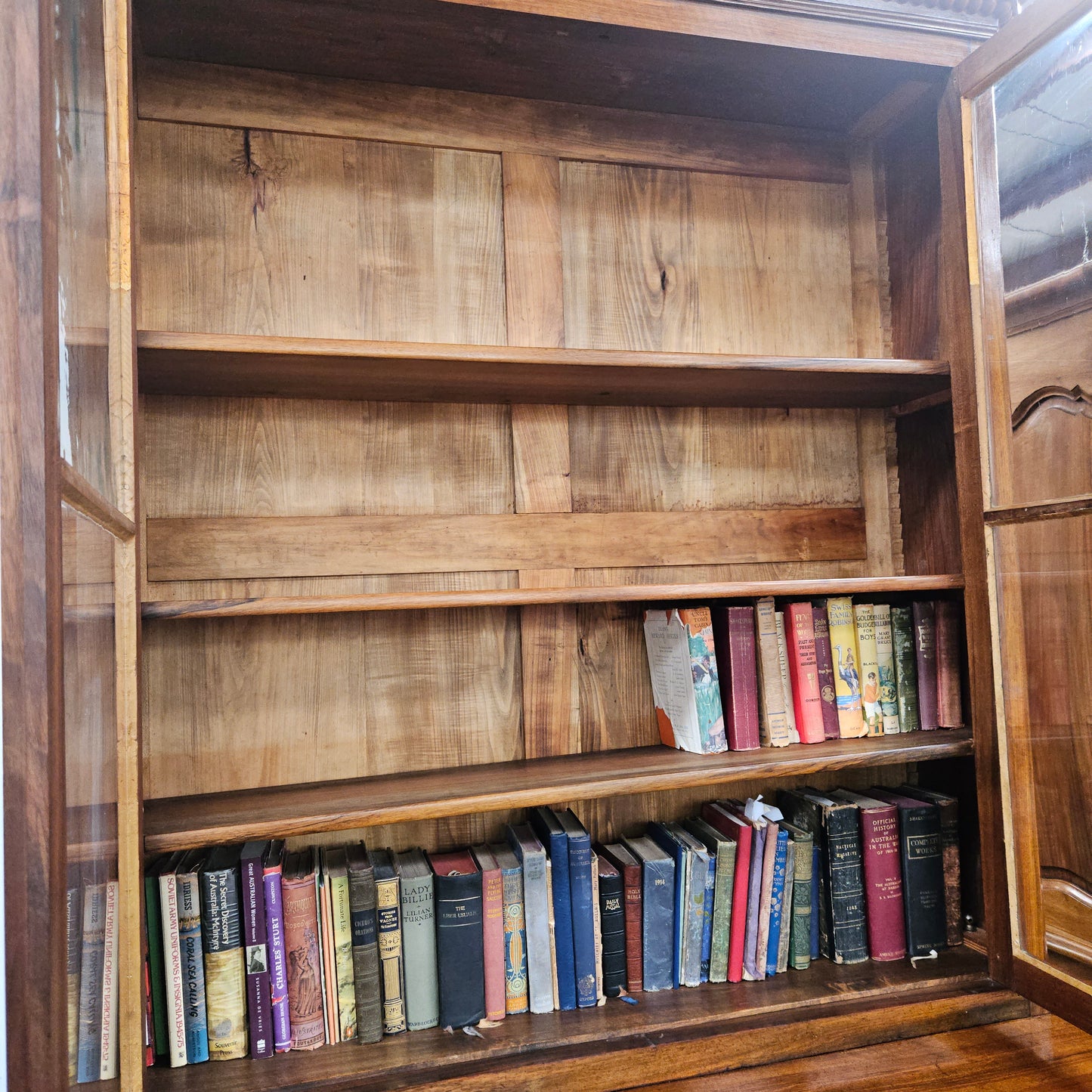 19th Century French Figured Walnut Two Door Bookcase Secretaire