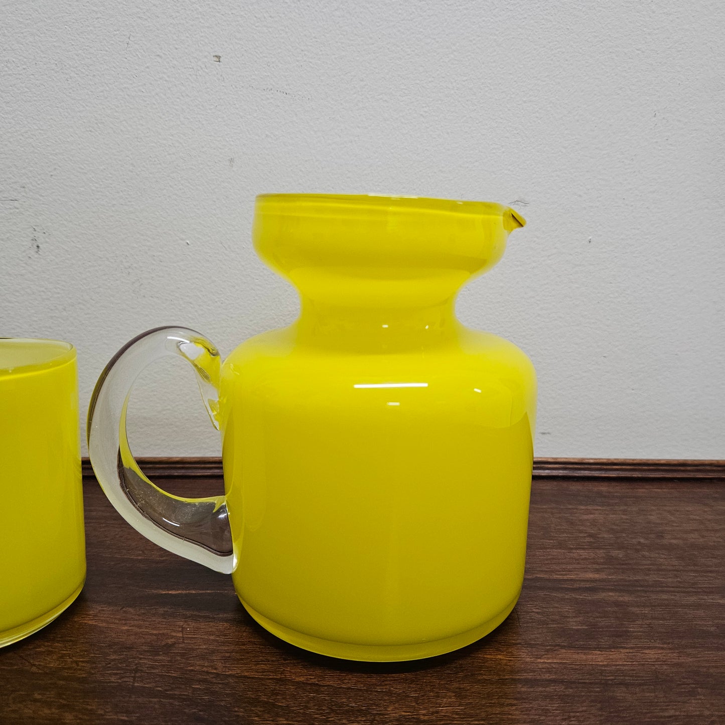 Vintage Yellow Blown Glass Jug and Glass Cup