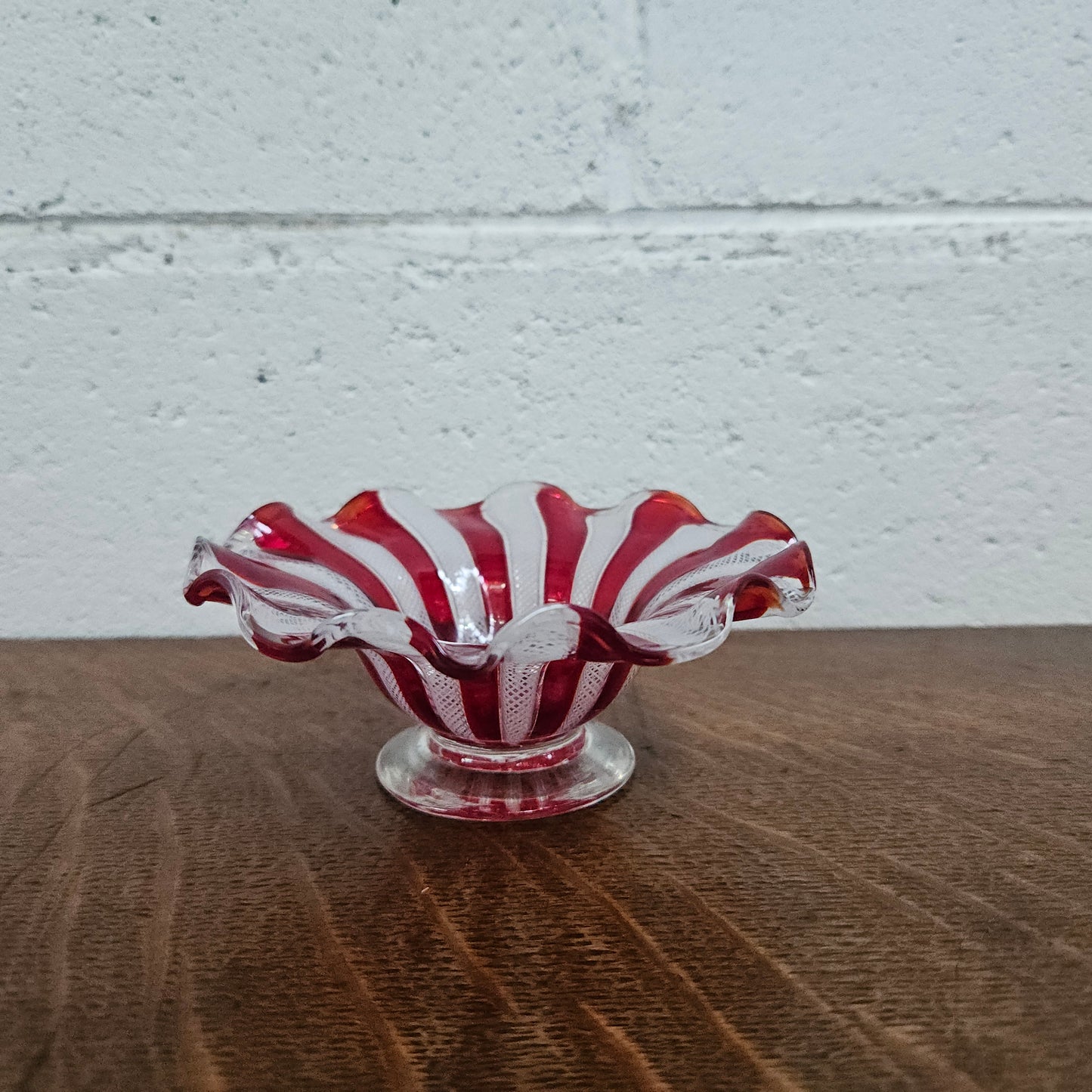 Red & White Murano Latticino Bowl