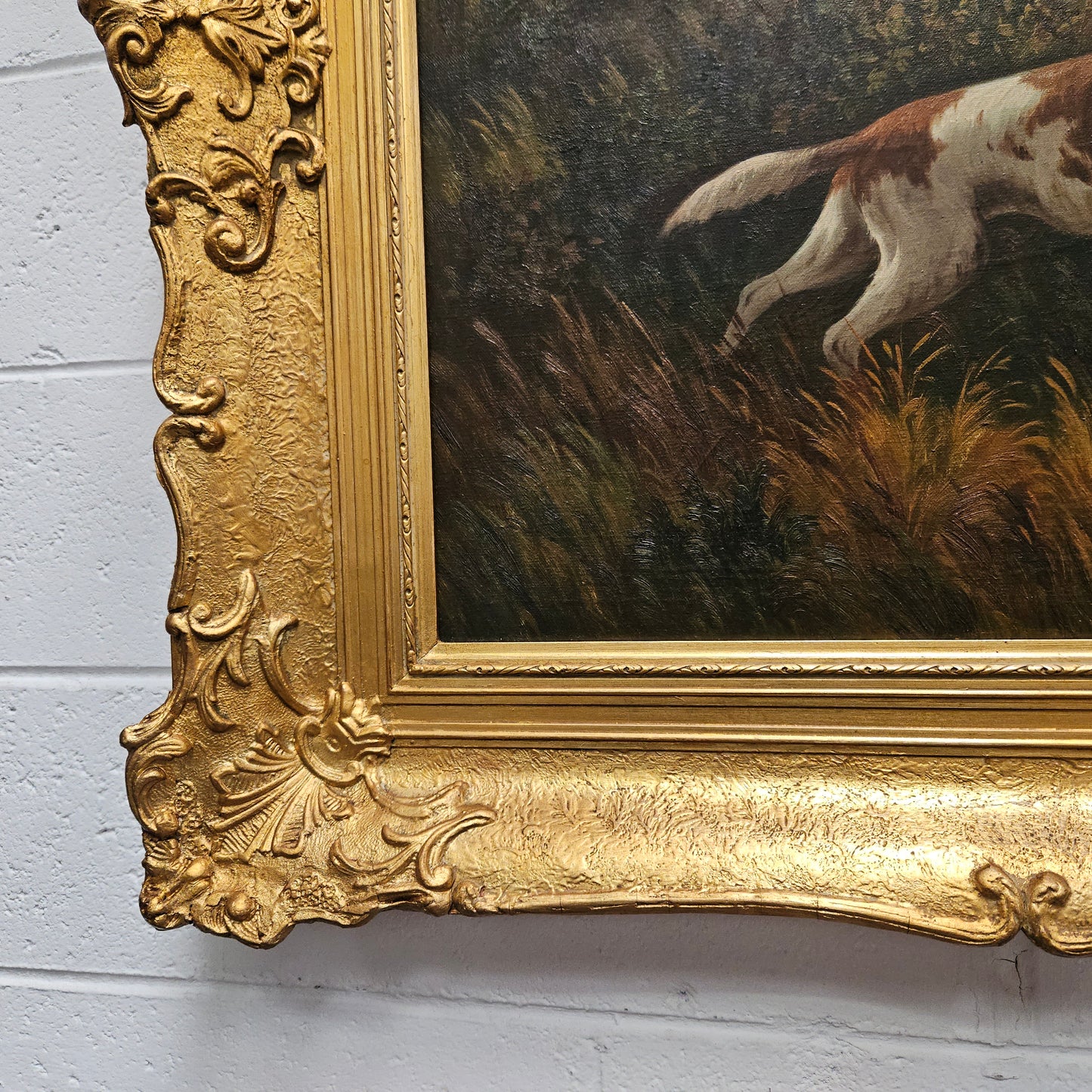 Sourced from France we have a beautiful signed oil on canvas "hunting scene" painting. In a decorative gilt frame and in good original condition. Please see photos as they form part of the description and condition.