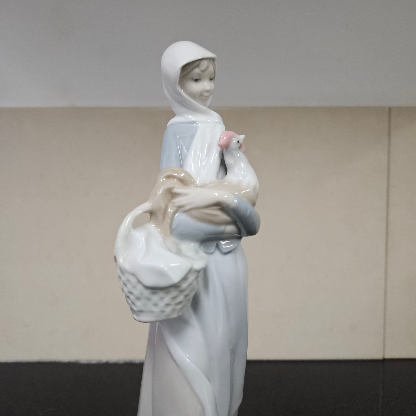 Lladro Girl With Rooster Figurine