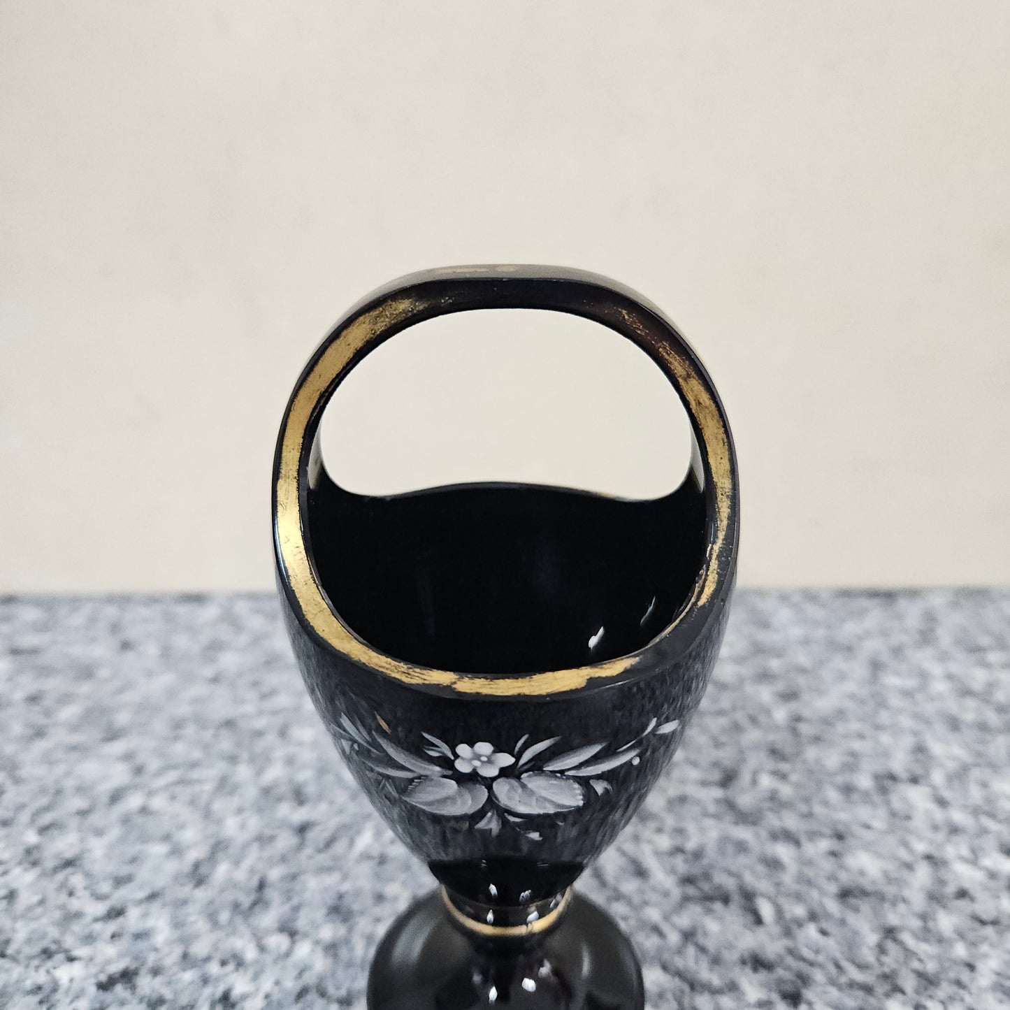 Victorian Enamel Black Glass Basket Vase