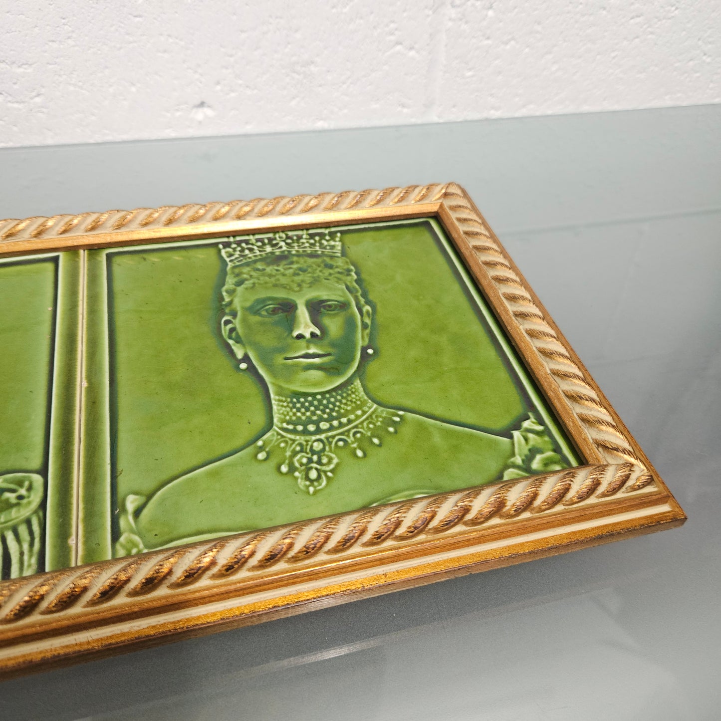 Pair Rare Edwardian Framed Tiles King Georg V & Queen Mary