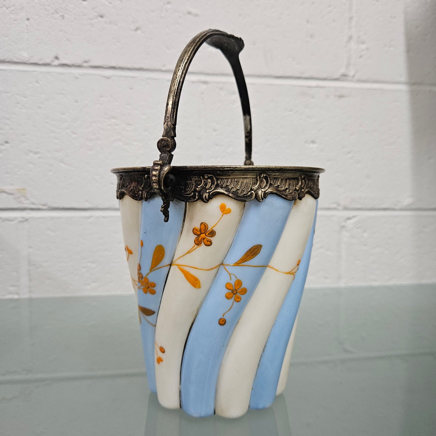 Antique Victorian Milk Glass Hand Painted Bucket