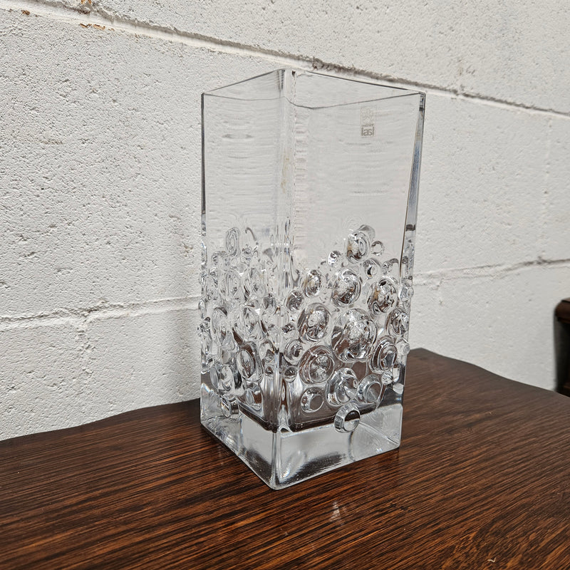 Riihimaen " Lasi Stella Polaris" glass vase made in Finland with its original sticker. In good original condition with no chips or cracks.