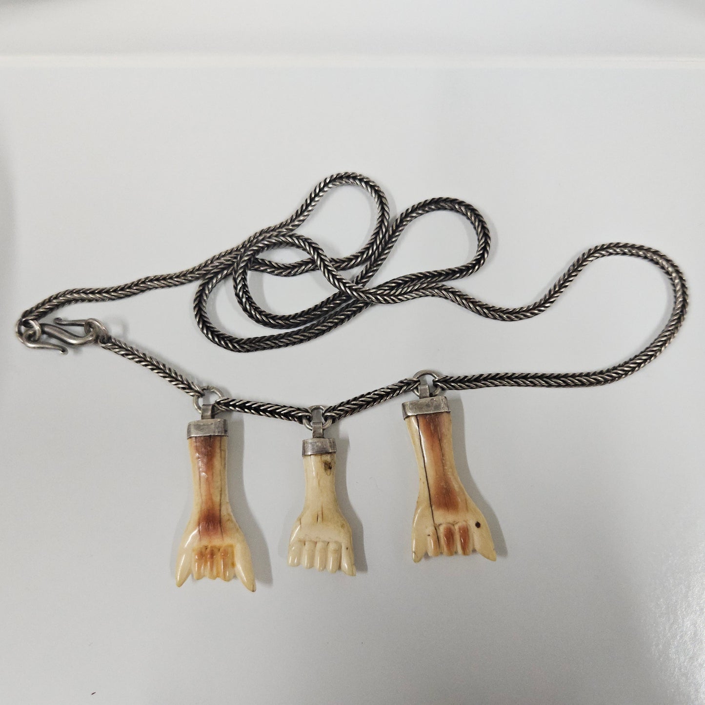 Vintage Silver & Bone Lucky Charm Necklace