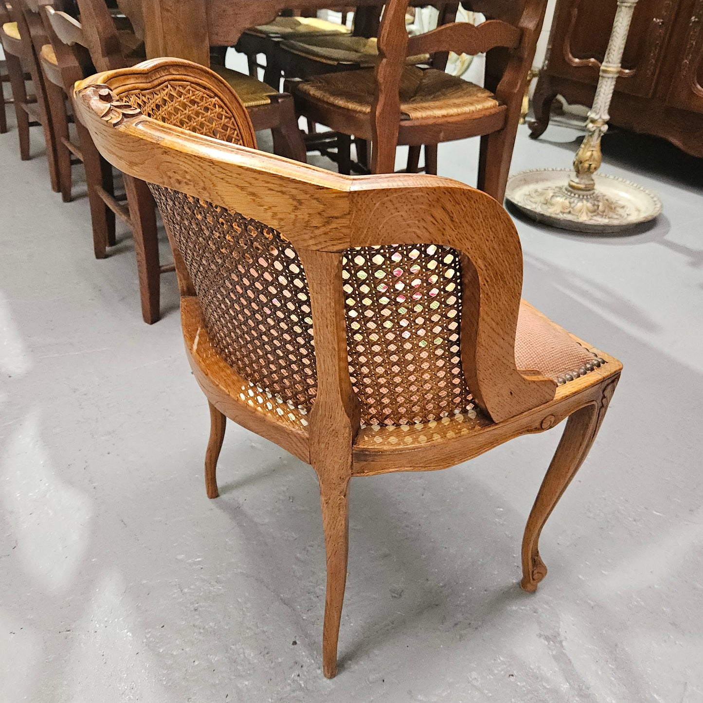 French Oak Louis XV Style Tapestry Upholstered Fauteuil