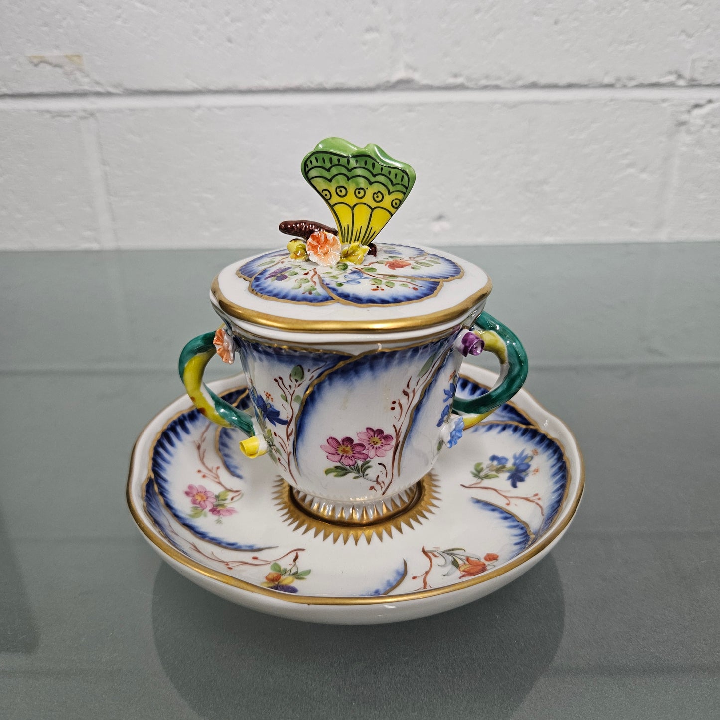 Stunning French Sevres Style Sucrier With Butterfly Lid