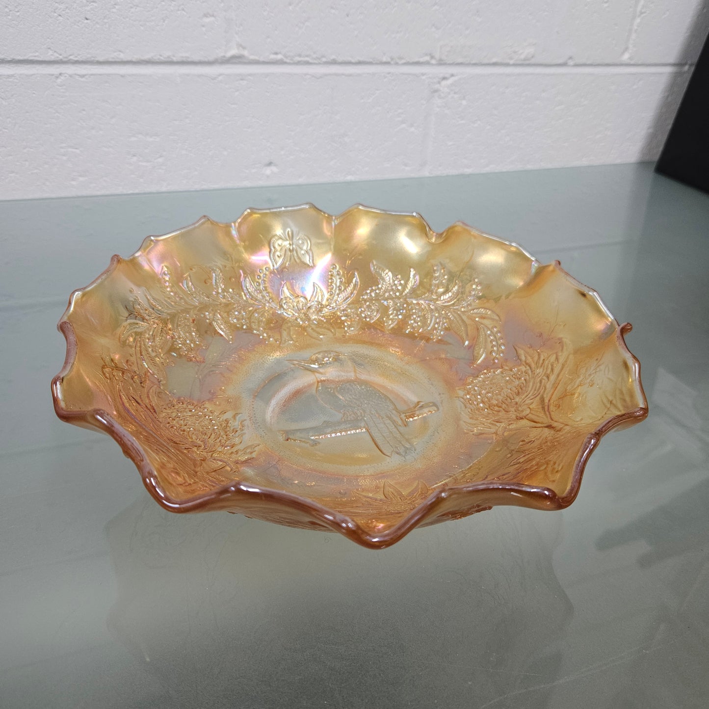 Australian Kookaburra Master Carnival Glass Bowl