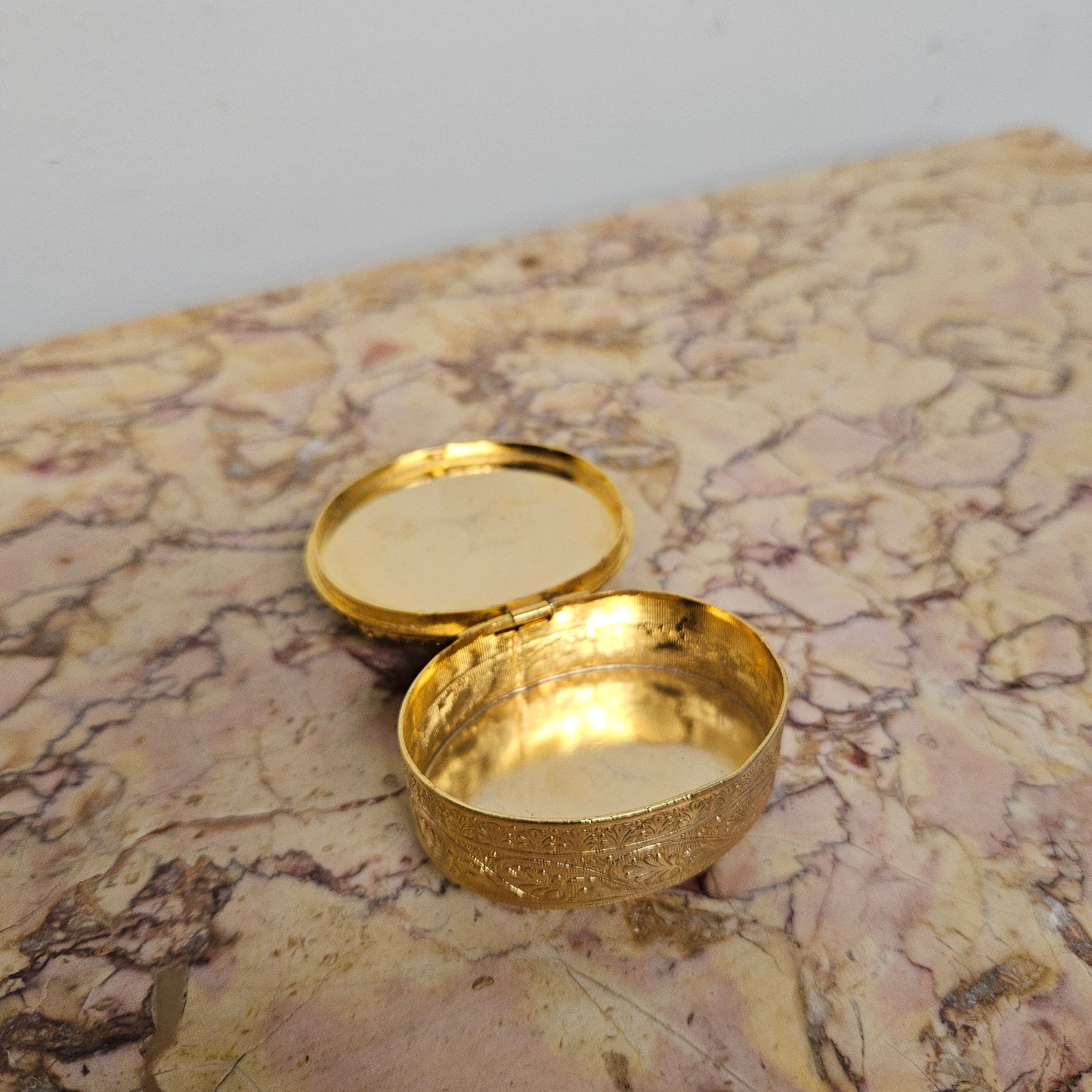 Vintage Brass & Quartz Stone Trinket Box