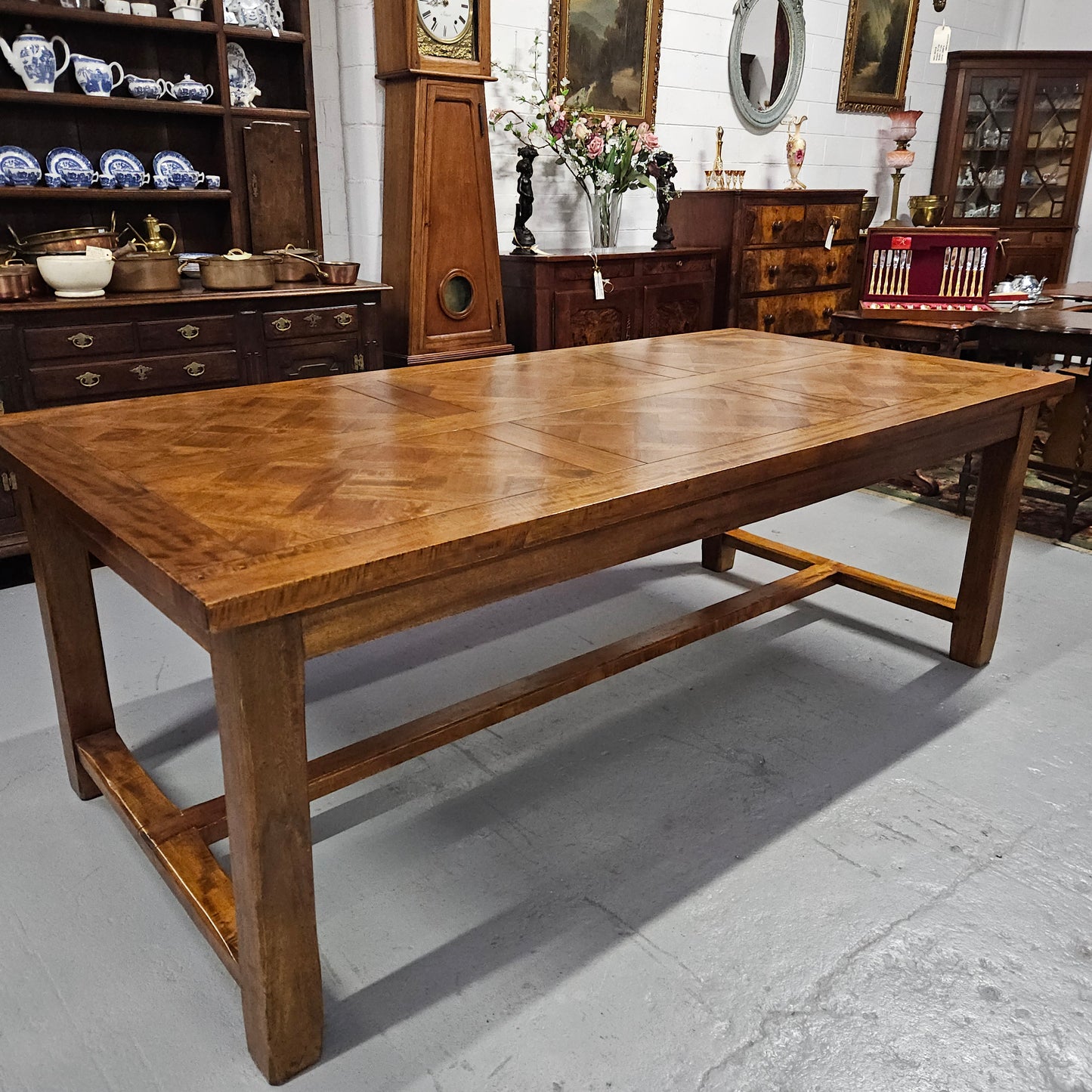French Style Parquetry Top Fruit wood Farmhouse Extension Table