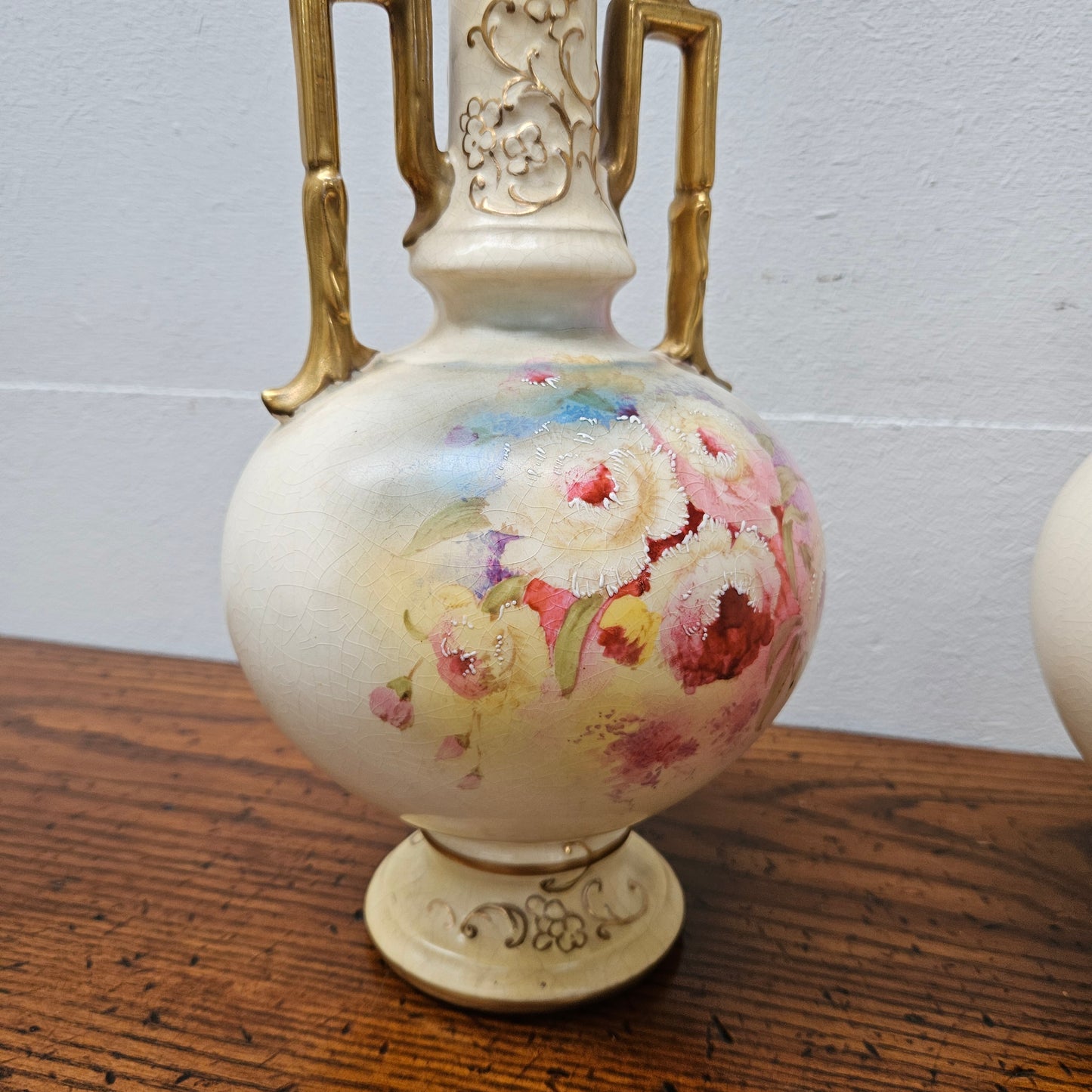Pair of Edwardian Hand Painted Vases