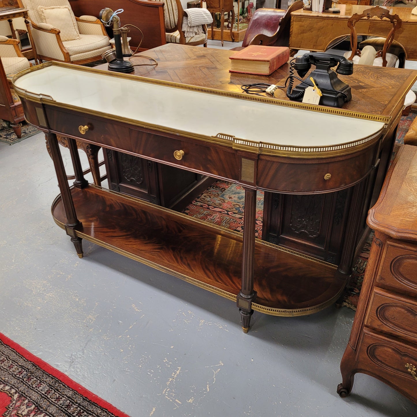 French Empire Style Mahogany Marble Top Console Table