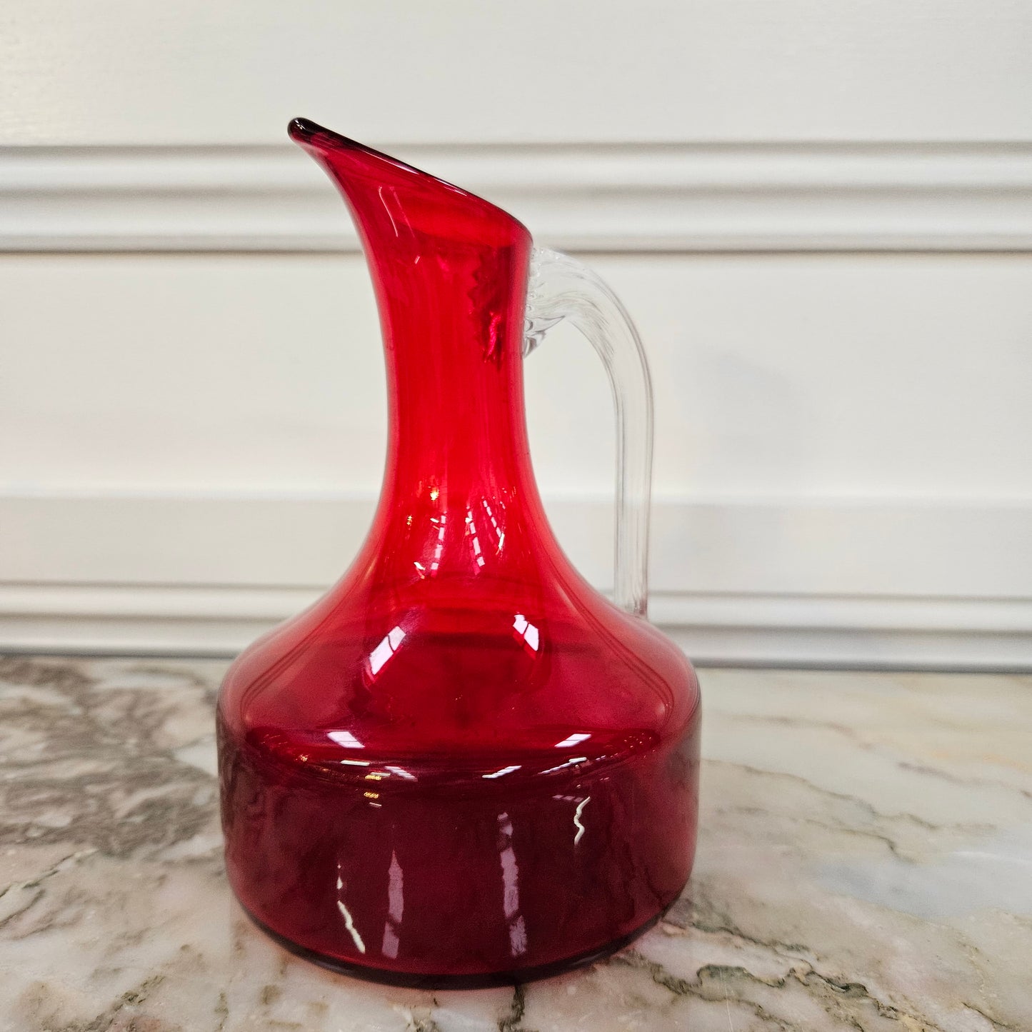 Vintage Whitefriars Ruby & Clear Glass Sparrow Beak Jug