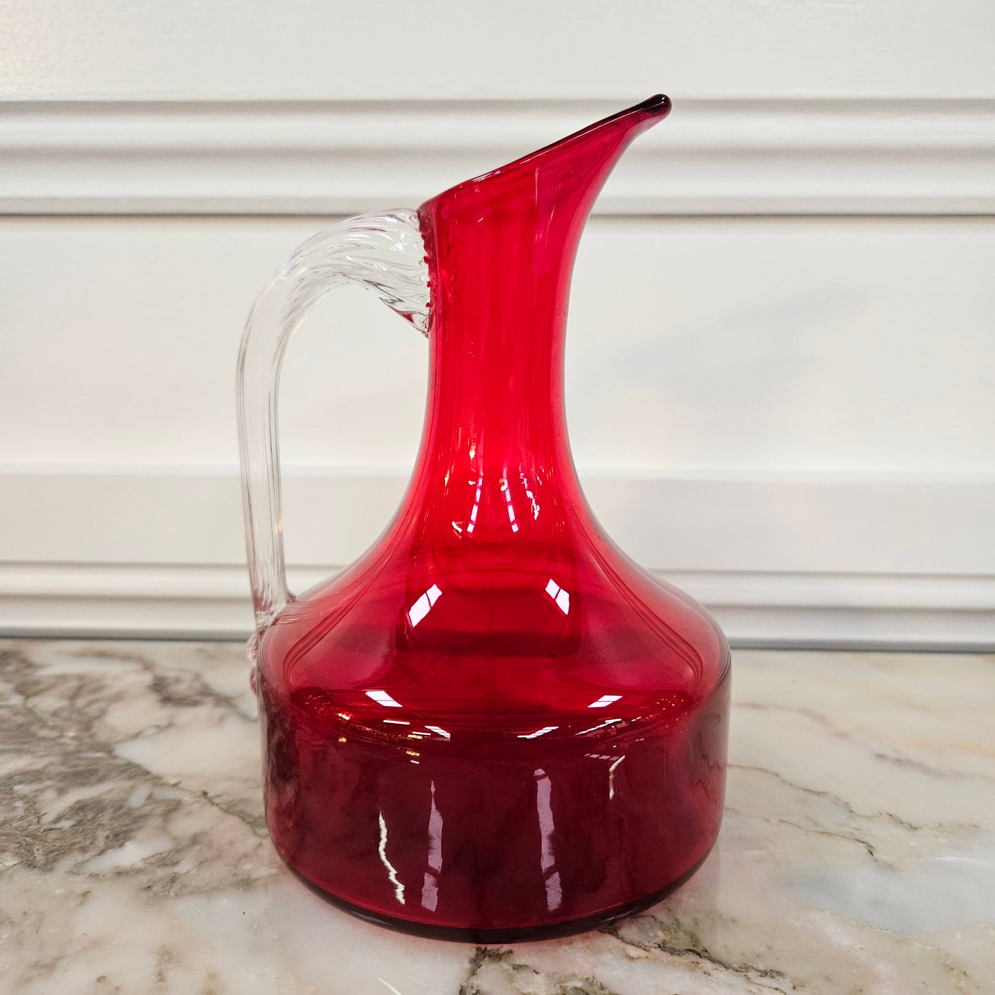 Vintage Whitefriars Ruby & Clear Glass Sparrow Beak Jug