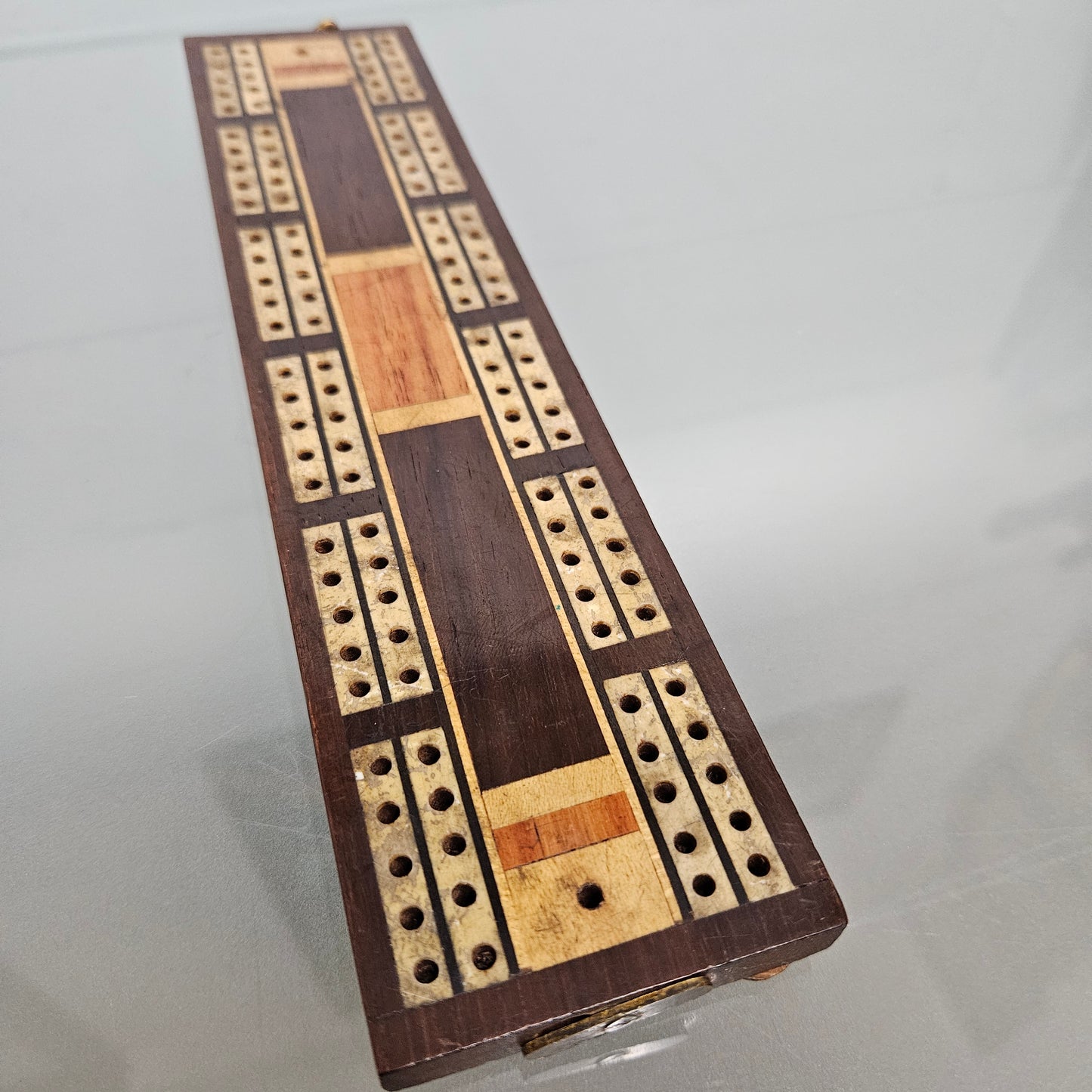 Antique Cribbage Inlaid Timber Board