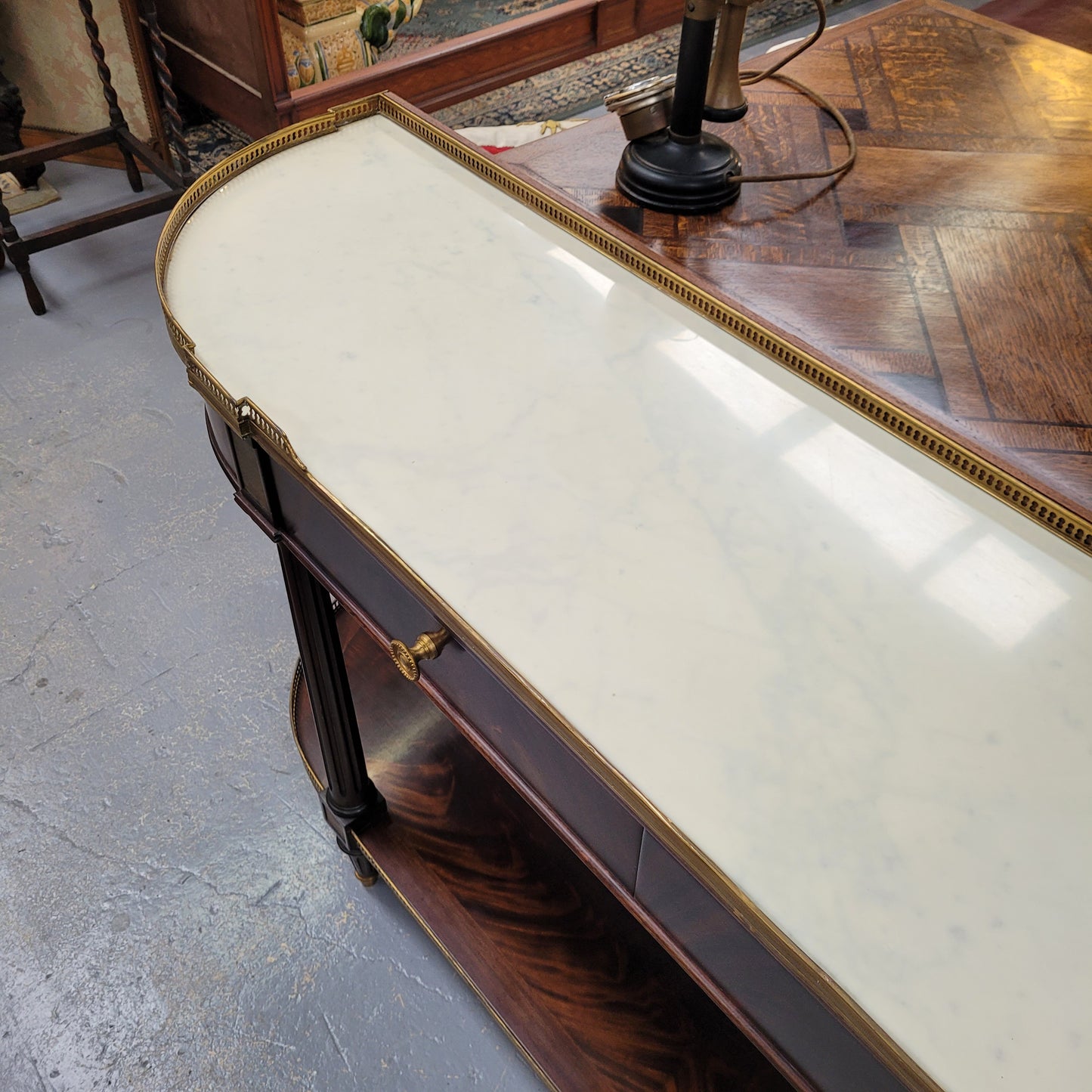French Empire Style Mahogany Marble Top Console Table