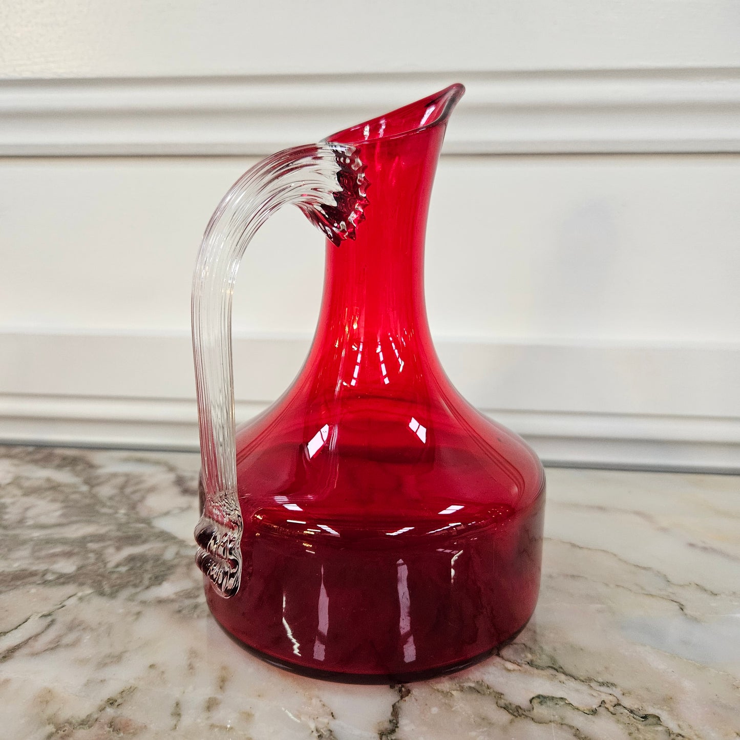 Vintage Whitefriars Ruby & Clear Glass Sparrow Beak Jug