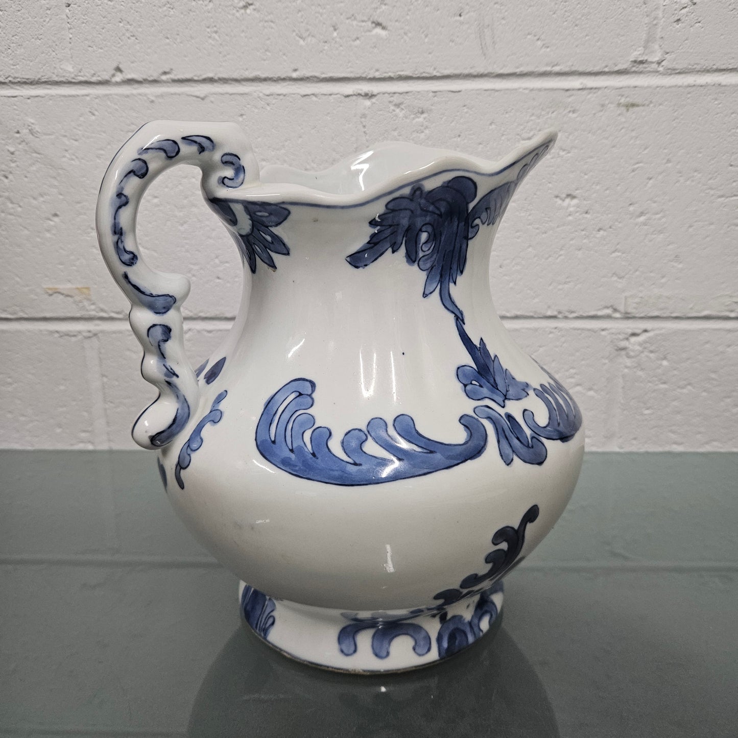 Vintage Staffordshire English Ironstone Jug Hand Painted Blue & White